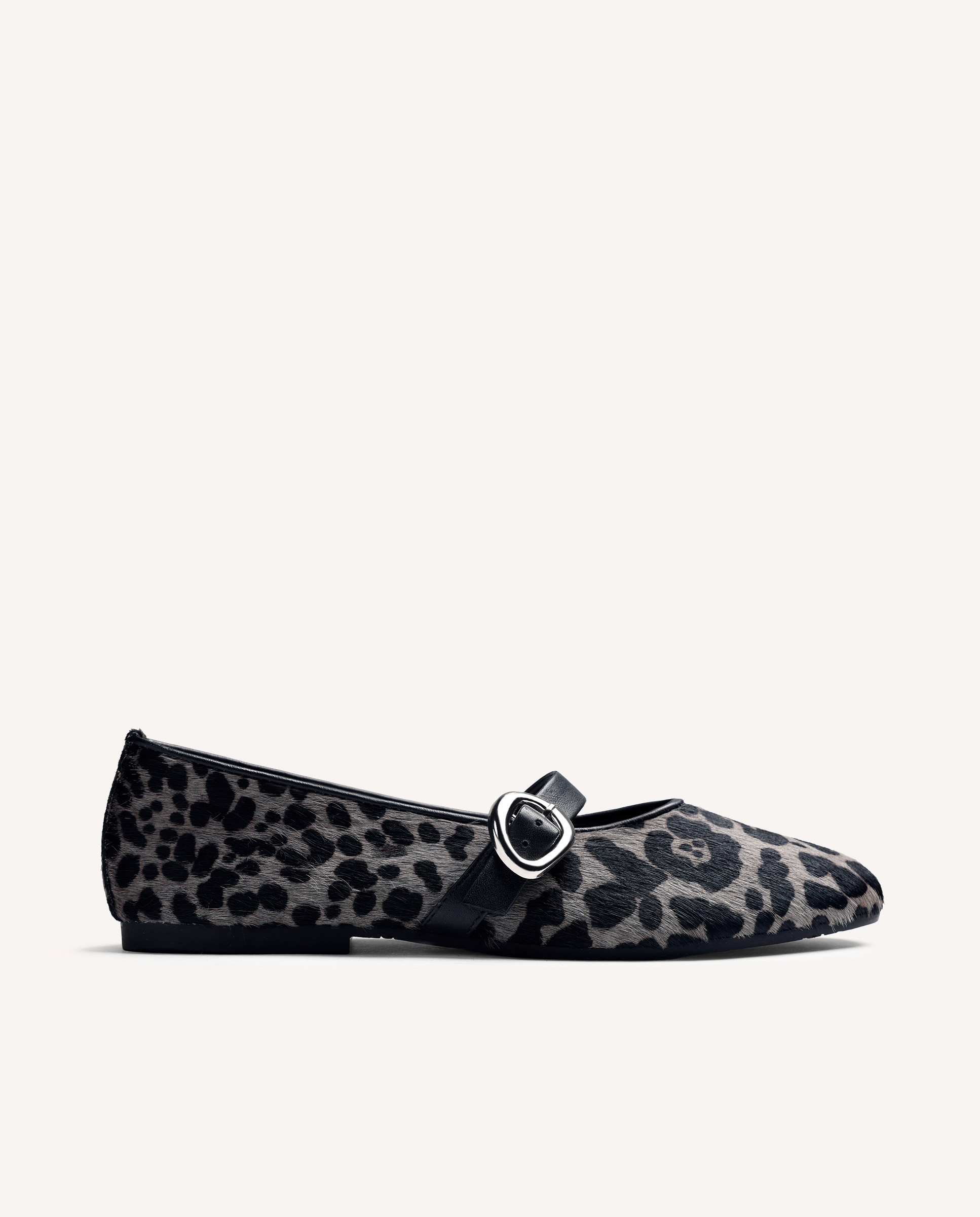 Bailarinas planas de mujer de piel estilo mary-jane con estampado animal y cierre hebilla - Gioseppo - Gris Gris-1