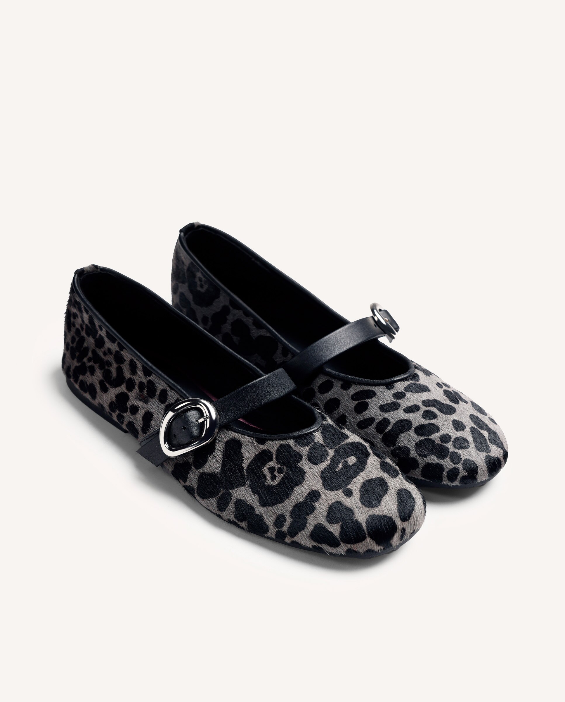 Bailarinas planas de mujer de piel estilo mary-jane con estampado animal y cierre hebilla - Gioseppo - Gris Gris-3