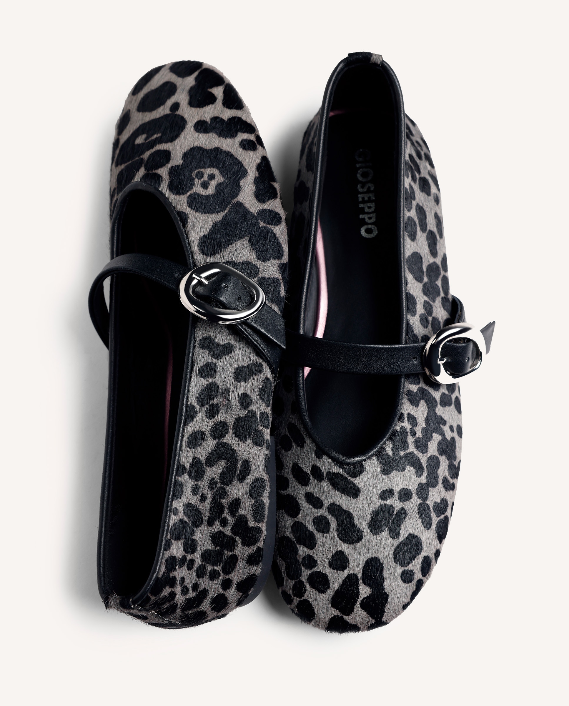 Bailarinas planas de mujer de piel estilo mary-jane con estampado animal y cierre hebilla - Gioseppo - Gris Gris-5