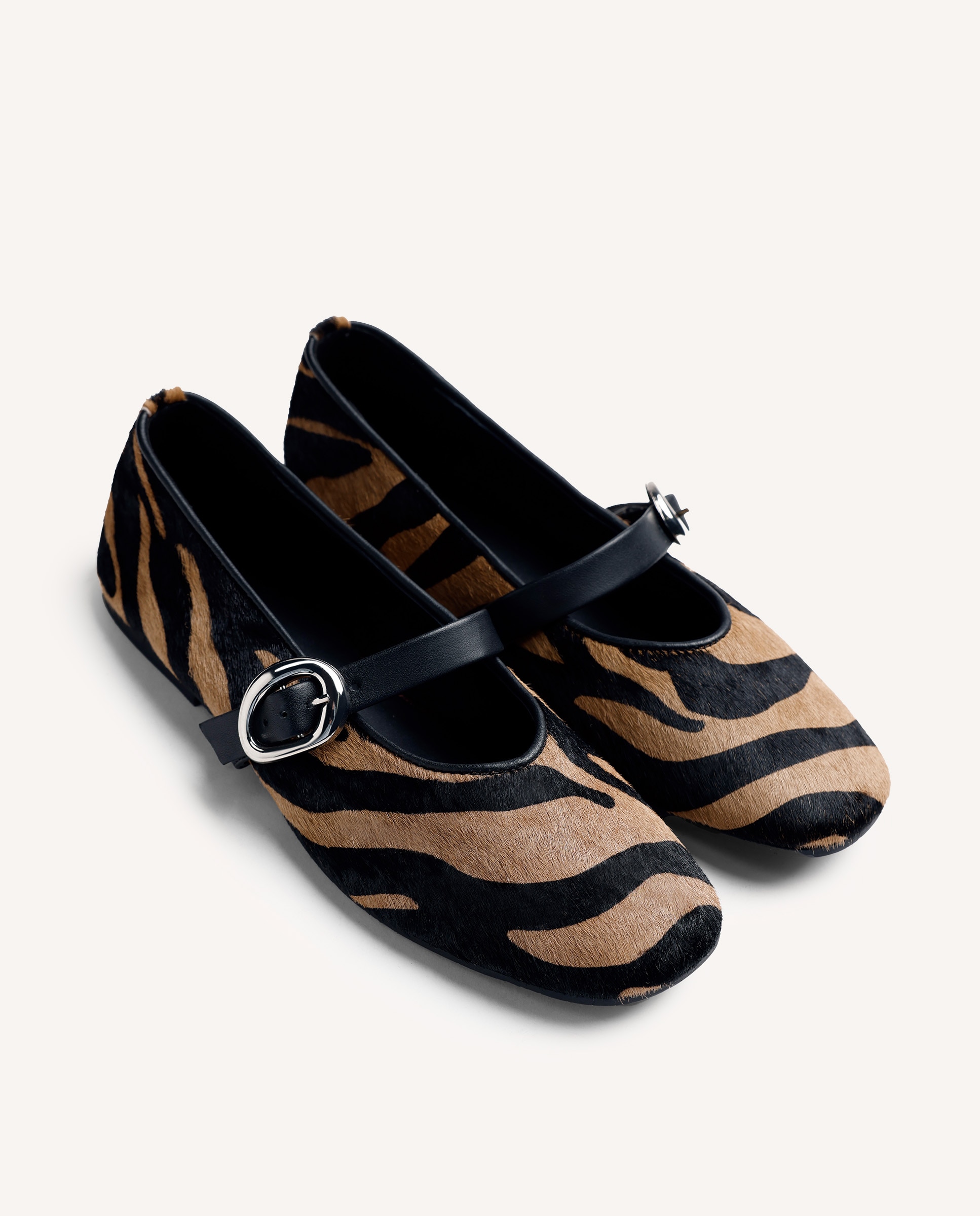 Imagen 3 de Bailarinas planas de mujer de piel estilo mary-jane con estampado animal y cierre hebilla - Gioseppo - Beige/Marrón Beige/Marrón