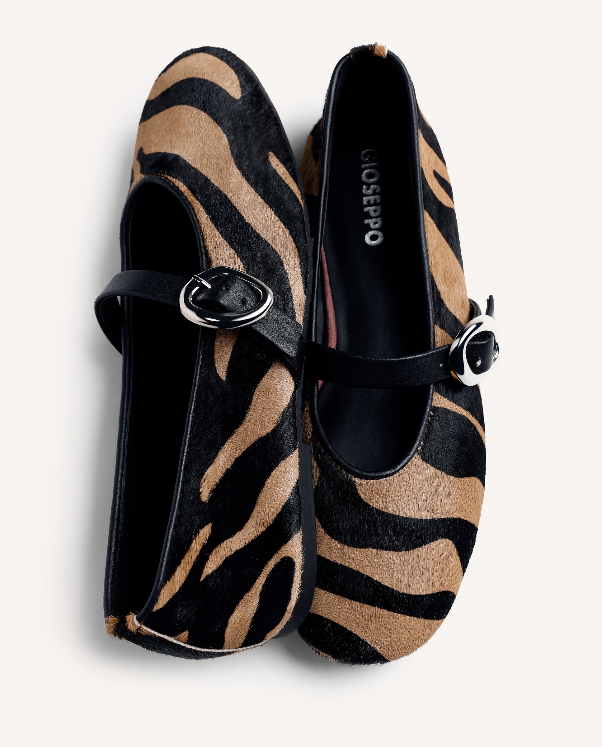 Imagen 5 de Bailarinas planas de mujer de piel estilo mary-jane con estampado animal y cierre hebilla - Gioseppo - Beige/Marrón Beige/Marrón