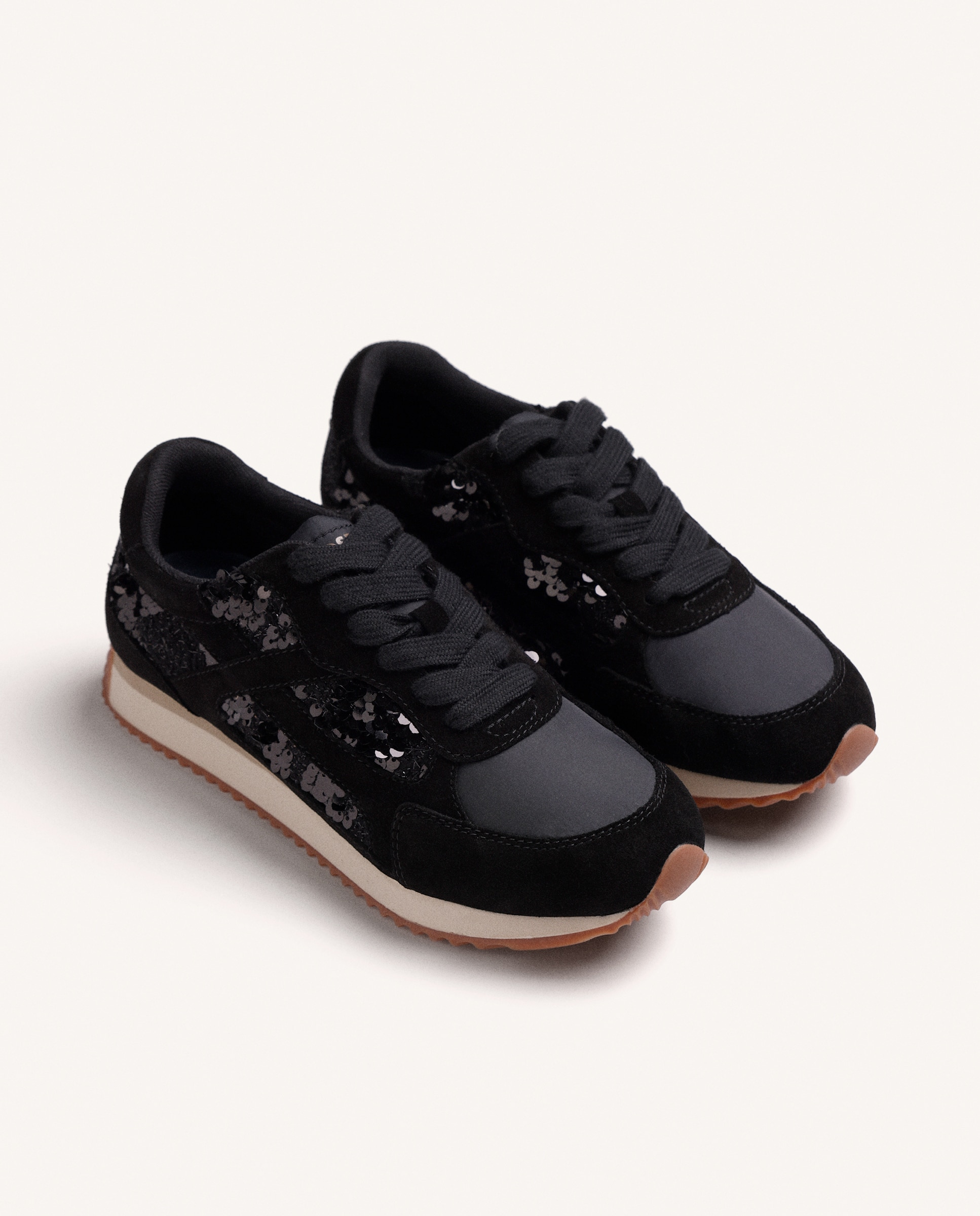 Zapatillas deportivas de mujer de piel serraje con lentejuelas y plataforma - Gioseppo - Negro Negro-3