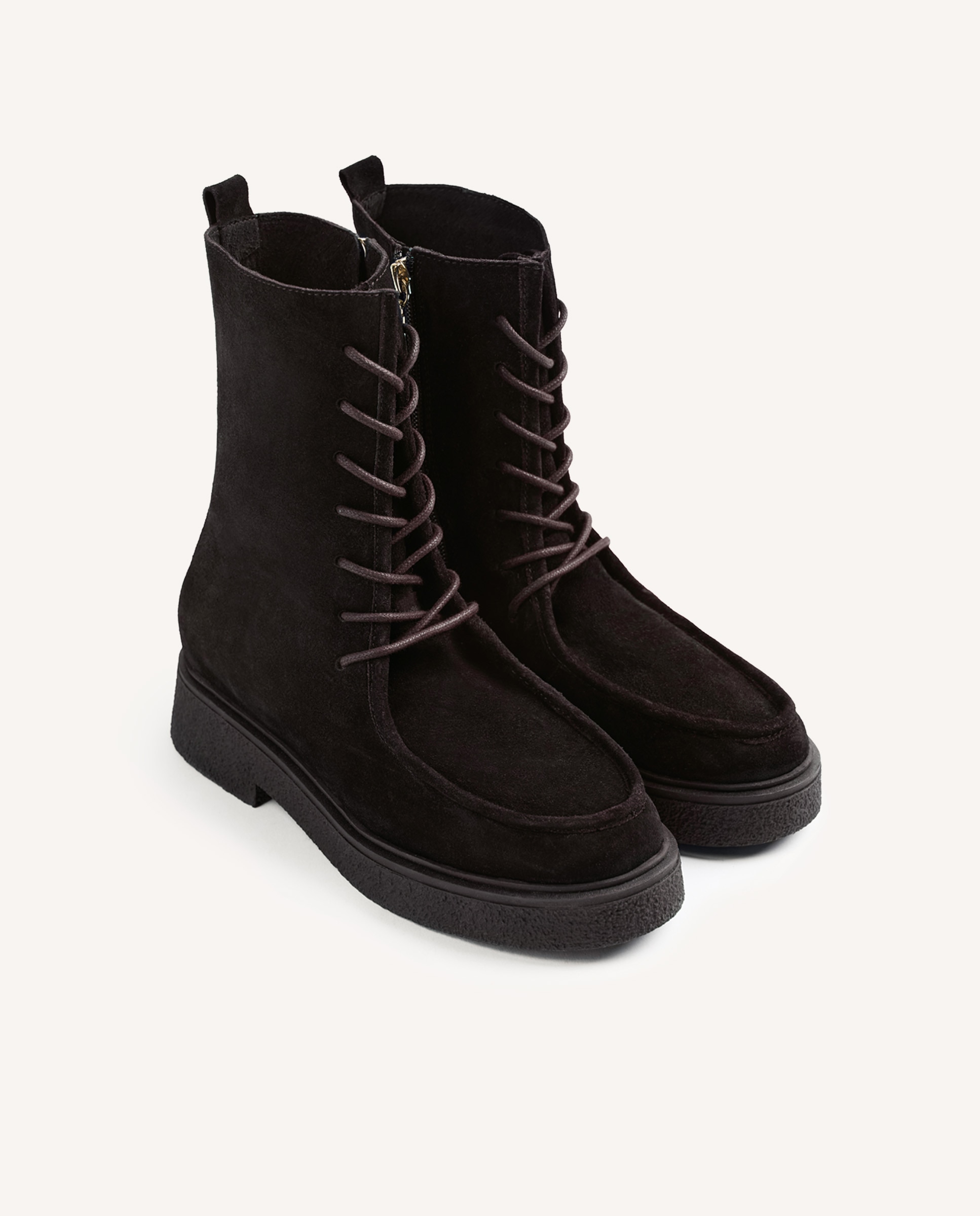 Botas militares de mujer de piel serraje con cordones tubulares - Gioseppo - Marrón Marrón-3