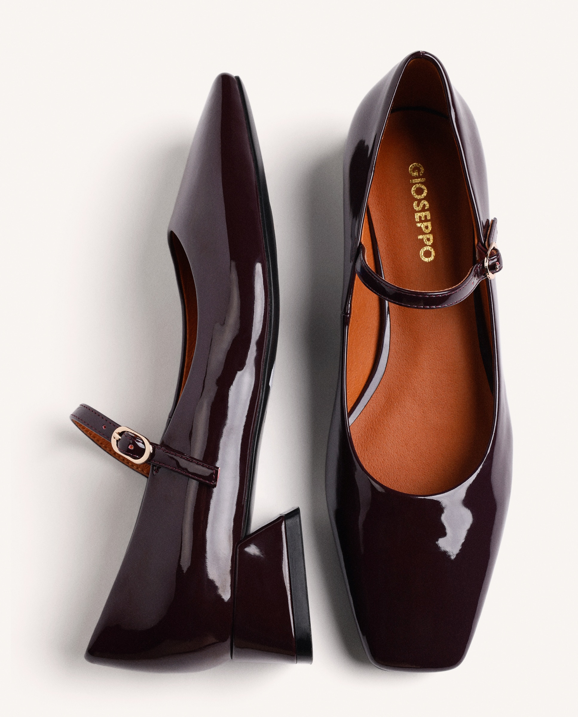 Zapatos de salón de mujer estilo mary-jane con acabado en efecto charol - Gioseppo - Burdeos Burdeos-4