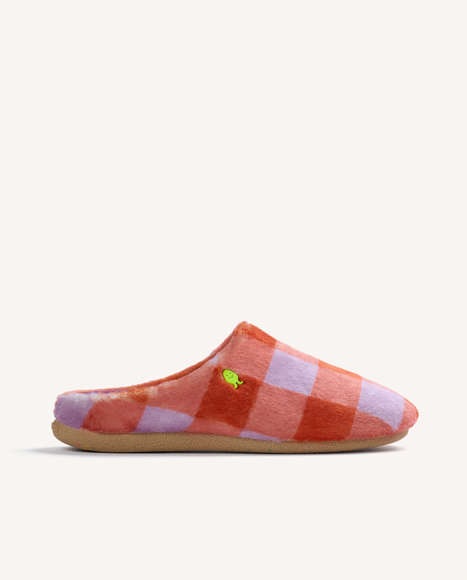 Imagen 0 de Zapatillas de casa de mujer de pelo con estampado de cuadros Naranja