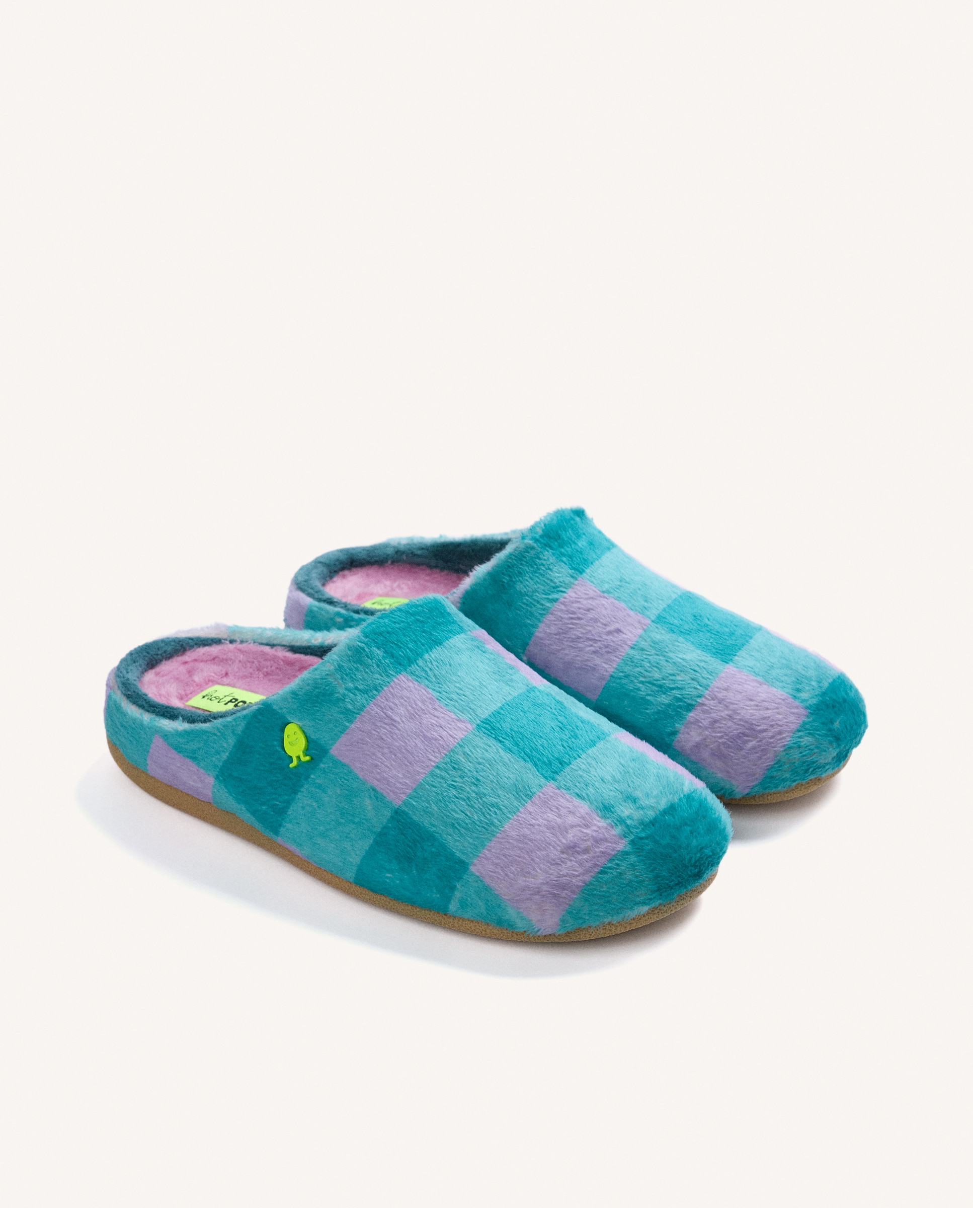 Imagen 3 de Zapatillas de casa de mujer de pelo con estampado de cuadros - Hot Potatoes - Verde Verde