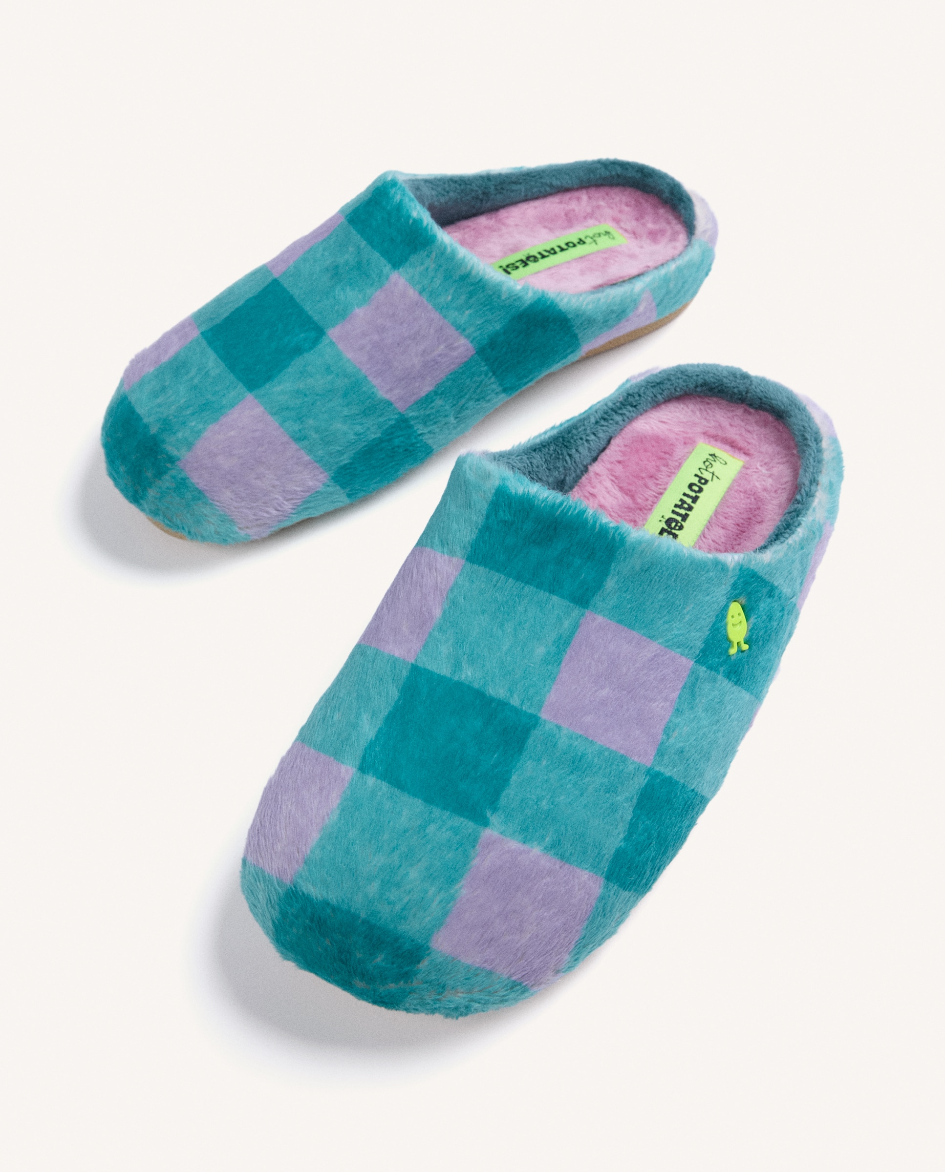 Imagen 4 de Zapatillas de casa de mujer de pelo con estampado de cuadros - Hot Potatoes - Verde Verde