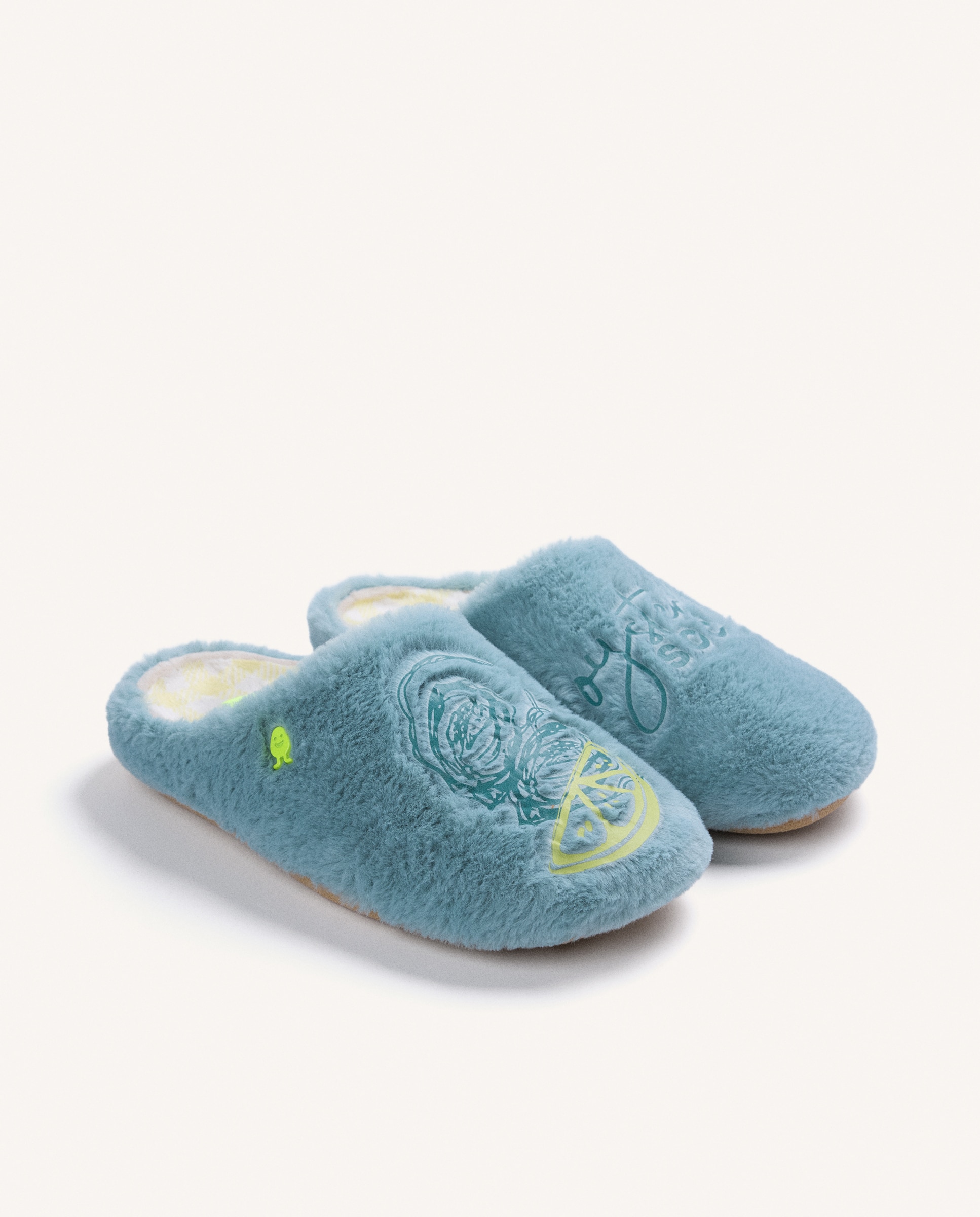 Zapatillas de casa de mujer de pelo con dibujo y texto - Hot Potatoes - Verde Verde-3