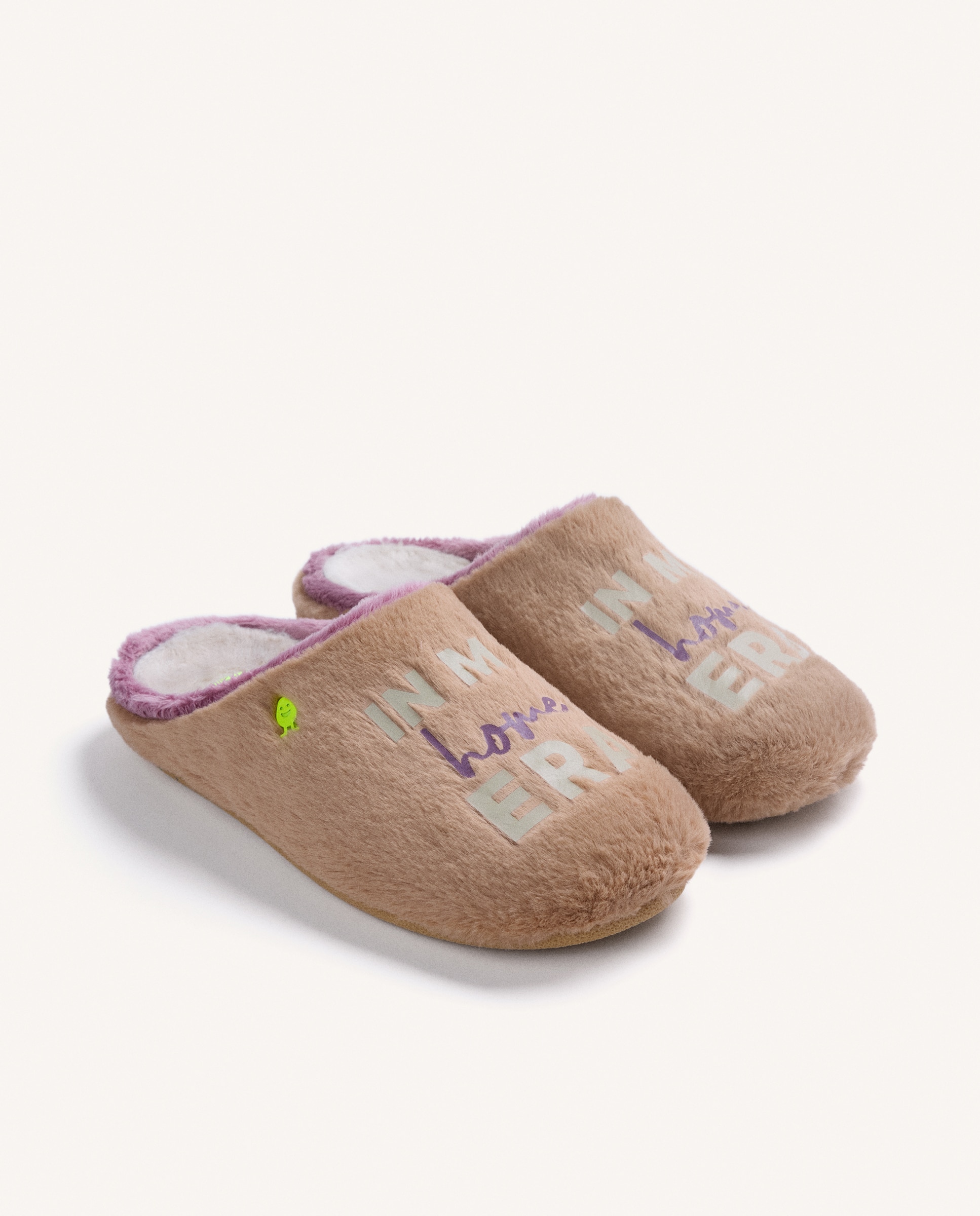 Zapatillas de casa de mujer de pelo con texto - Hot Potatoes - Marrón Marrón-3