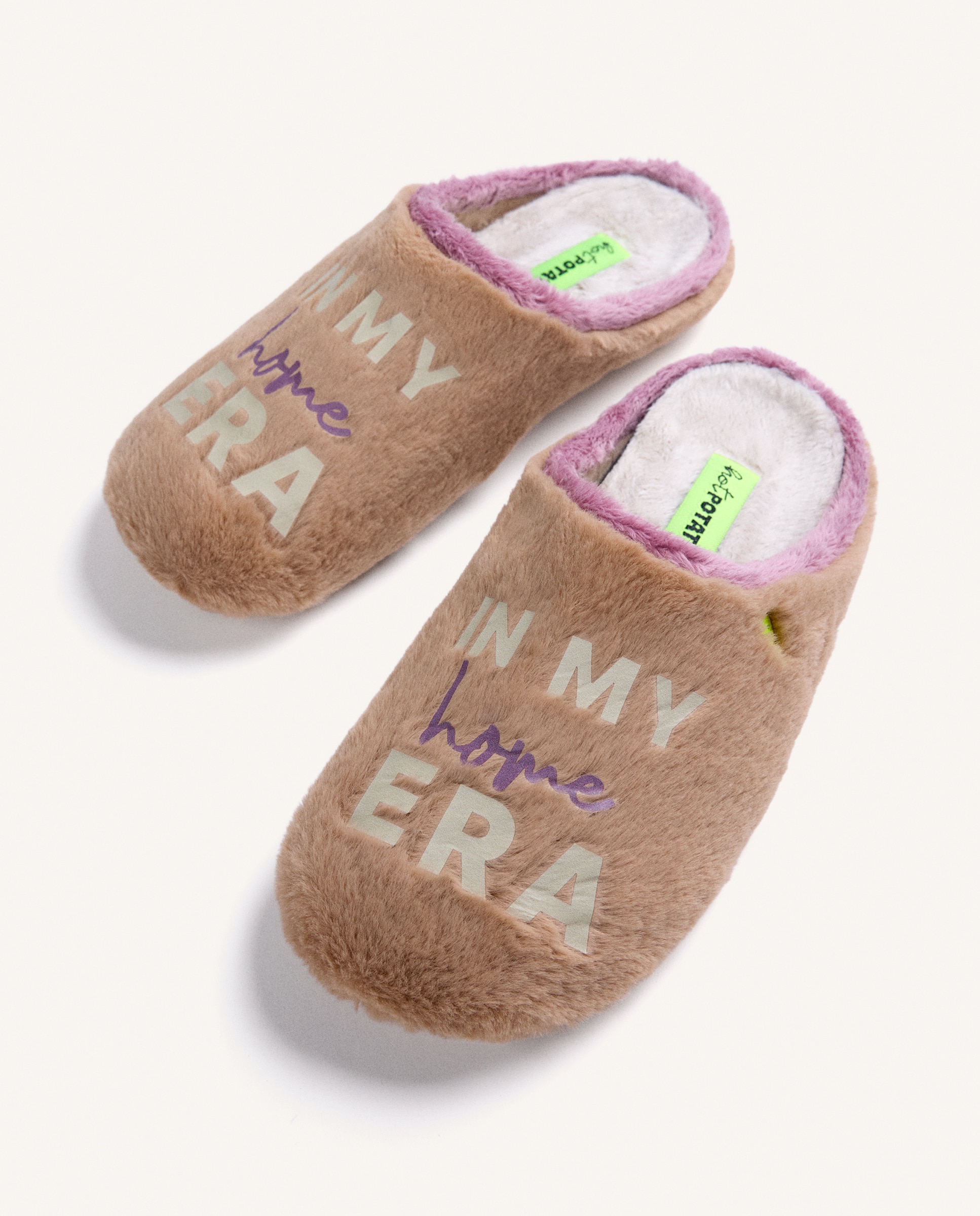Zapatillas de casa de mujer de pelo con texto - Hot Potatoes - Marrón Marrón-2