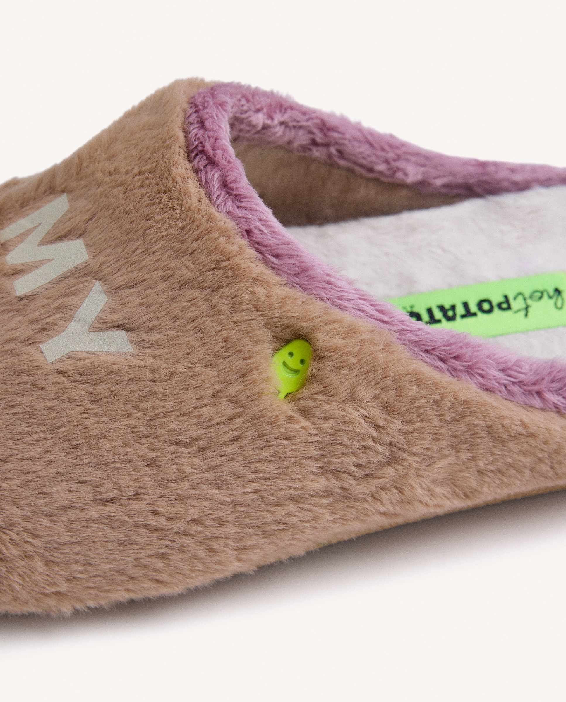 Zapatillas de casa de mujer de pelo con texto - Hot Potatoes - Marrón Marrón-4