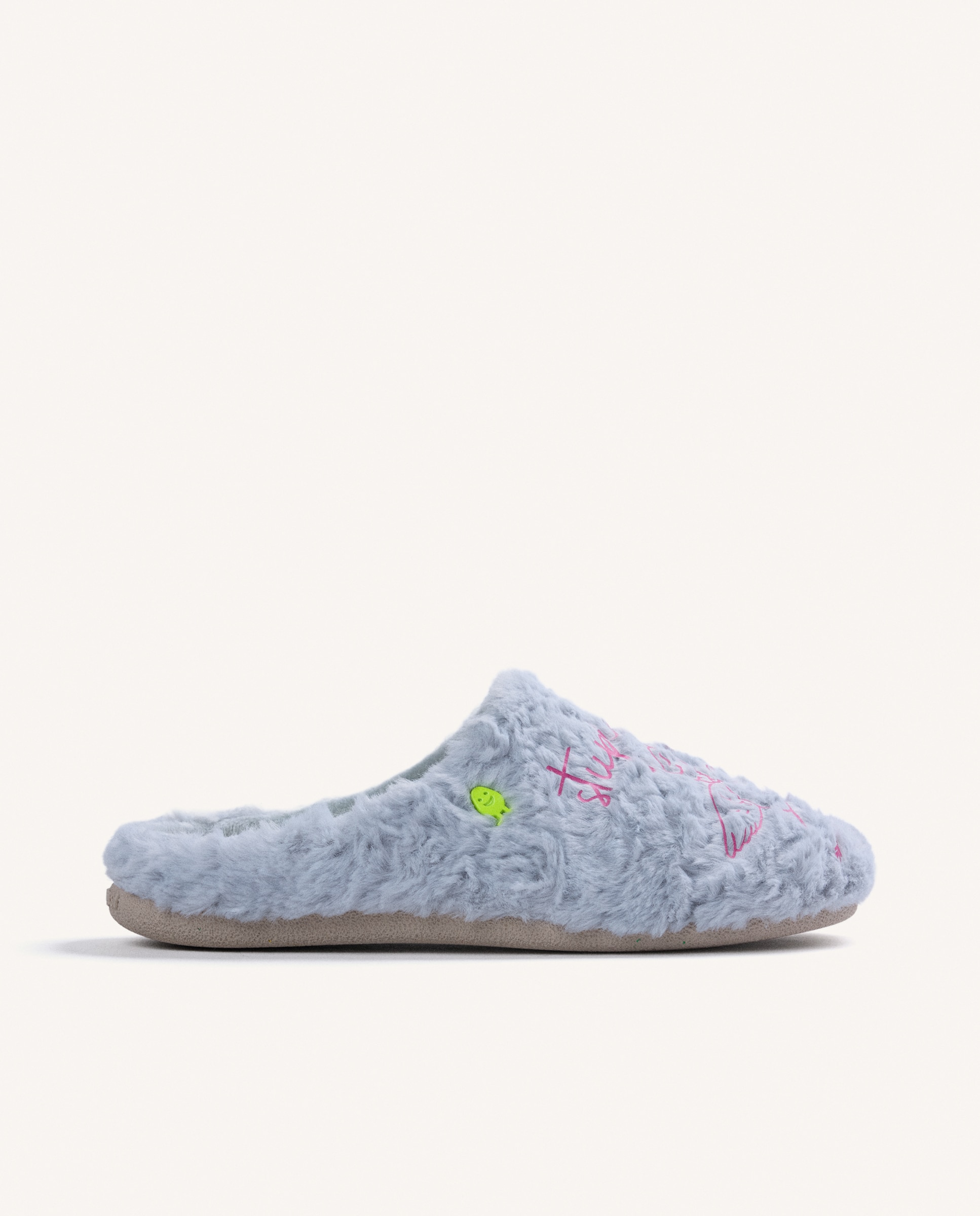 Zapatillas de casa de mujer de pelo con dibujo y texto - Hot Potatoes - Azul Azul-1