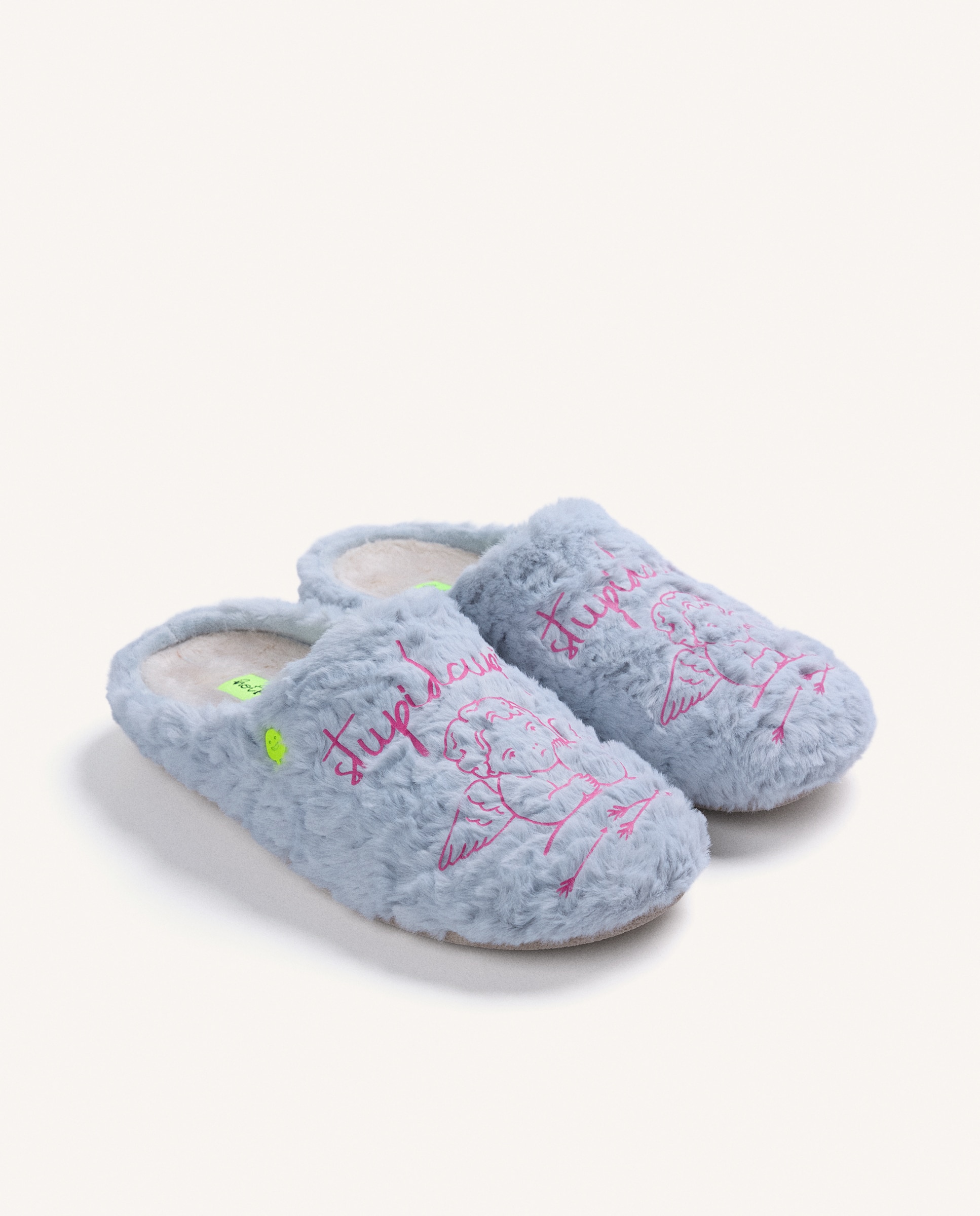 Zapatillas de casa de mujer de pelo con dibujo y texto - Hot Potatoes - Azul Azul-3
