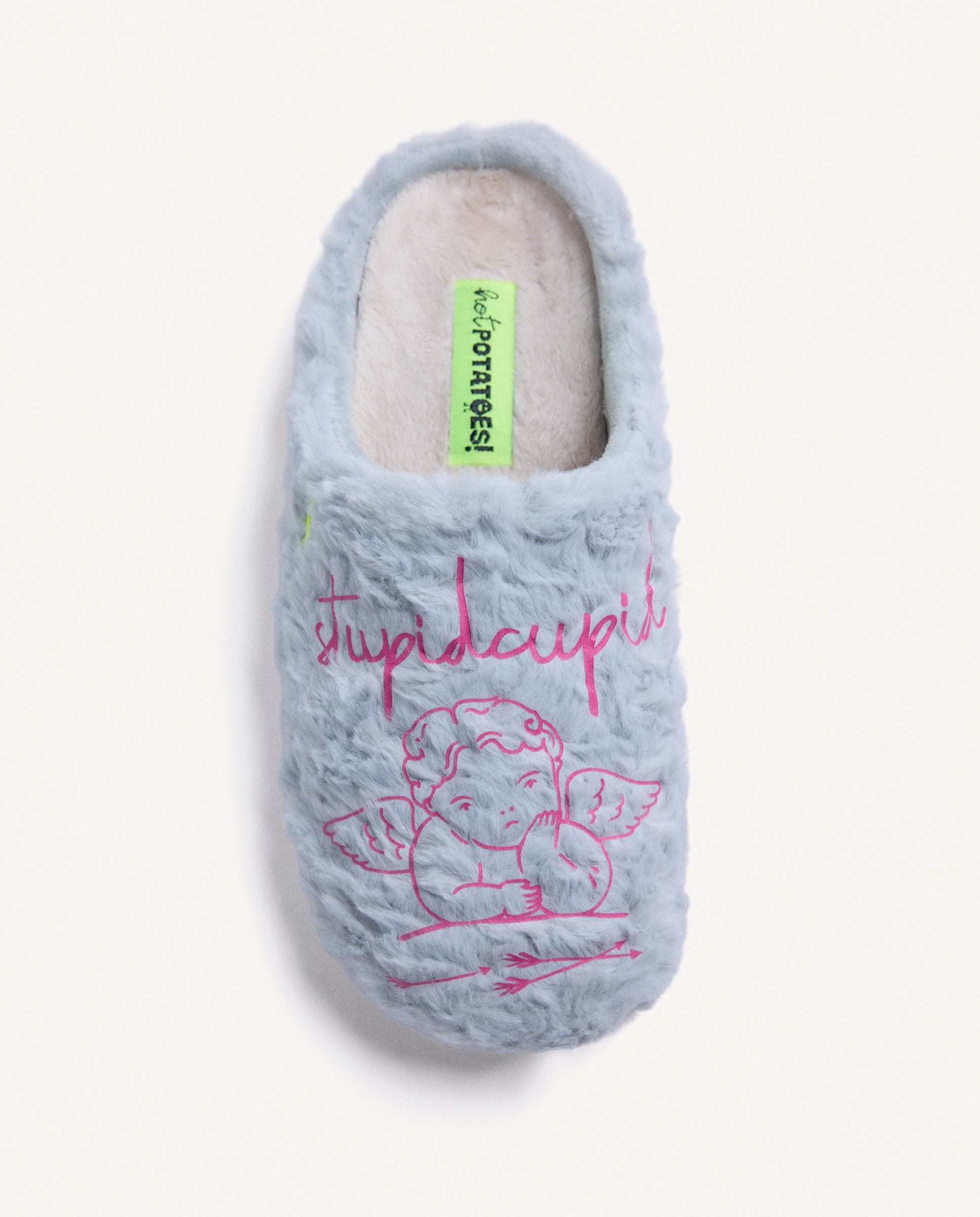 Zapatillas de casa de mujer de pelo con dibujo y texto - Hot Potatoes - Azul Azul-2