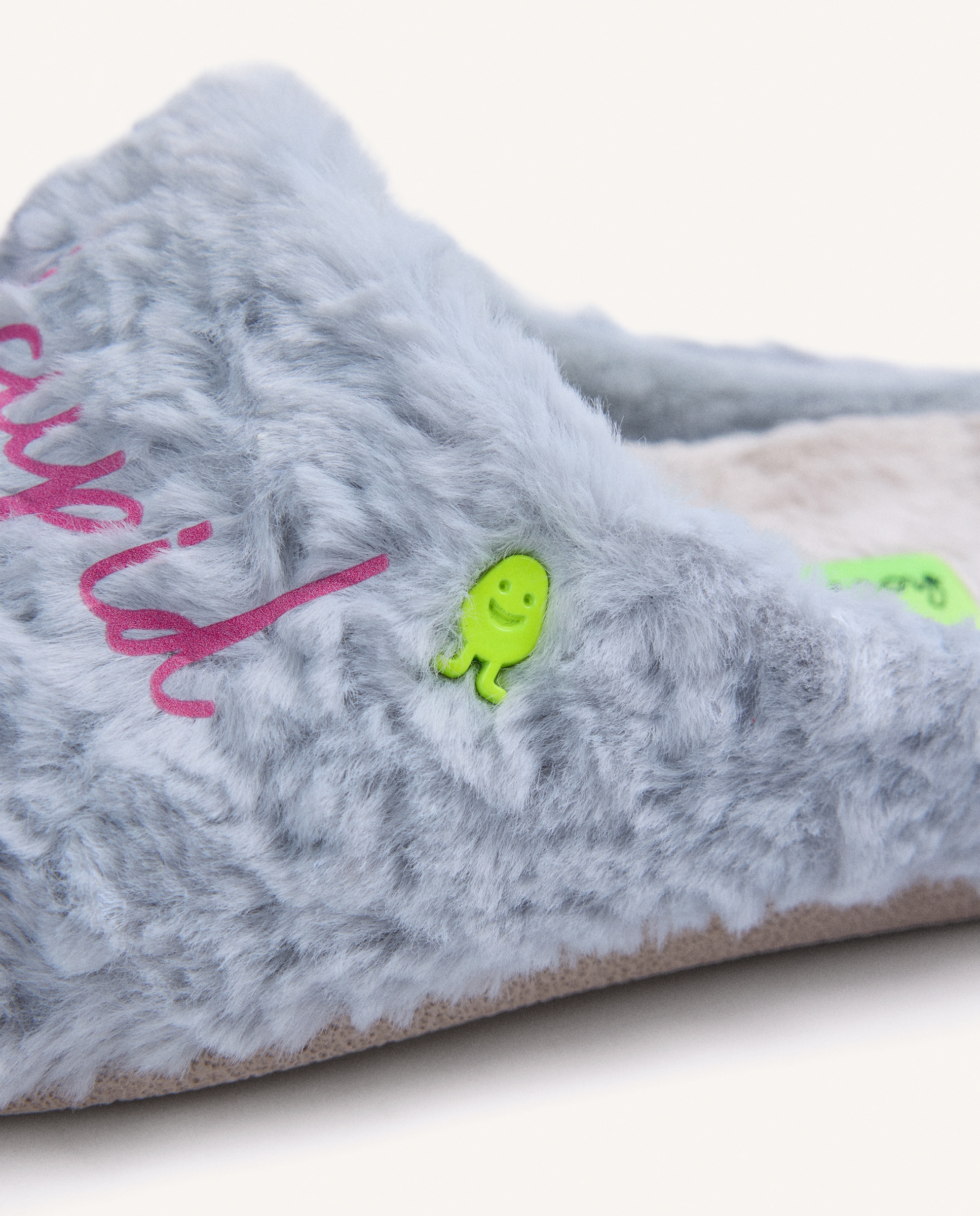 Zapatillas de casa de mujer de pelo con dibujo y texto - Hot Potatoes - Azul Azul-4