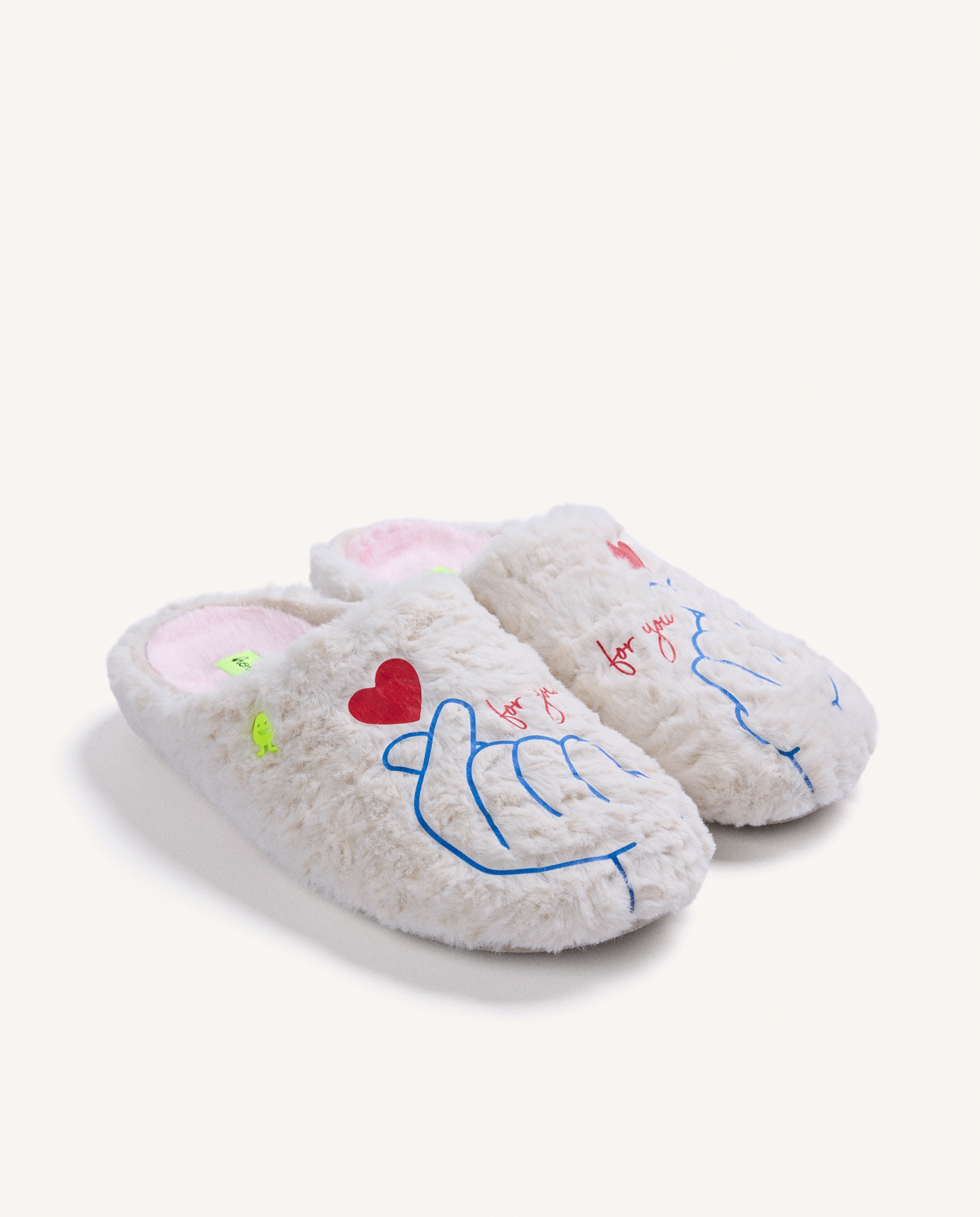 Zapatillas de casa de mujer de pelo con dibujo y texto - Hot Potatoes - Blanco Blanco-3