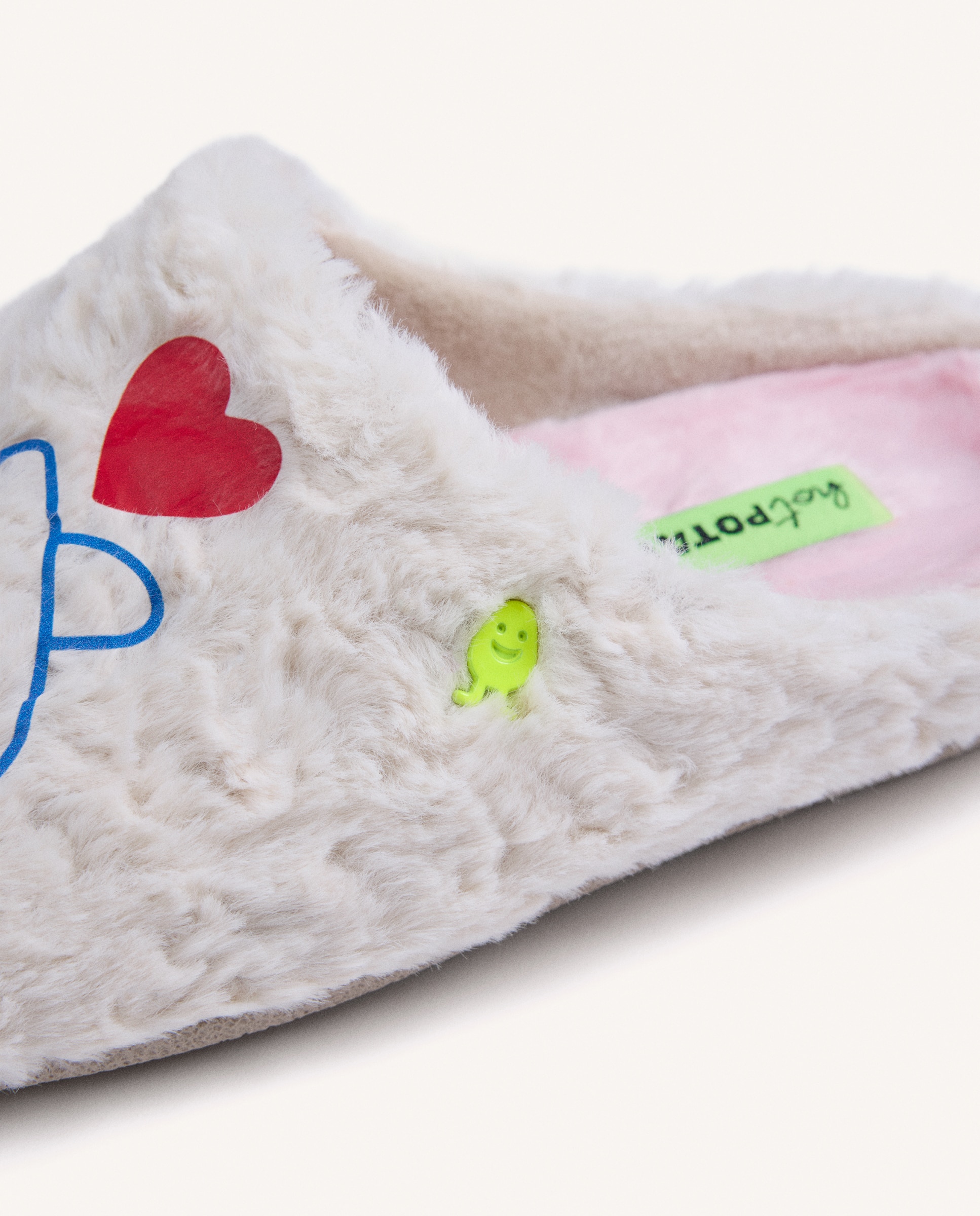 Zapatillas de casa de mujer de pelo con dibujo y texto - Hot Potatoes - Blanco Blanco-2