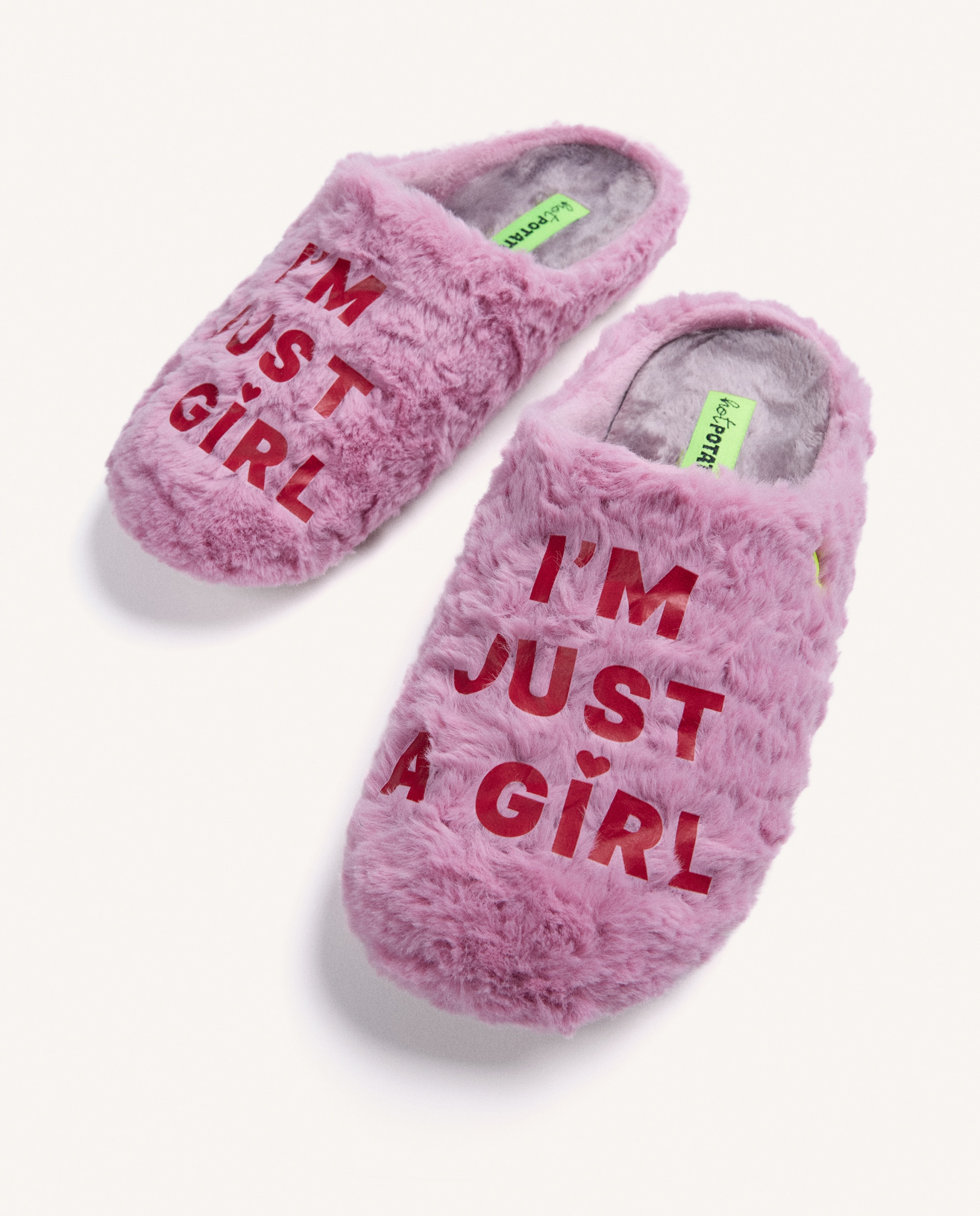 Imagen 2 de Zapatillas de casa de mujer de pelo con texto - Hot Potatoes - Rosa Rosa