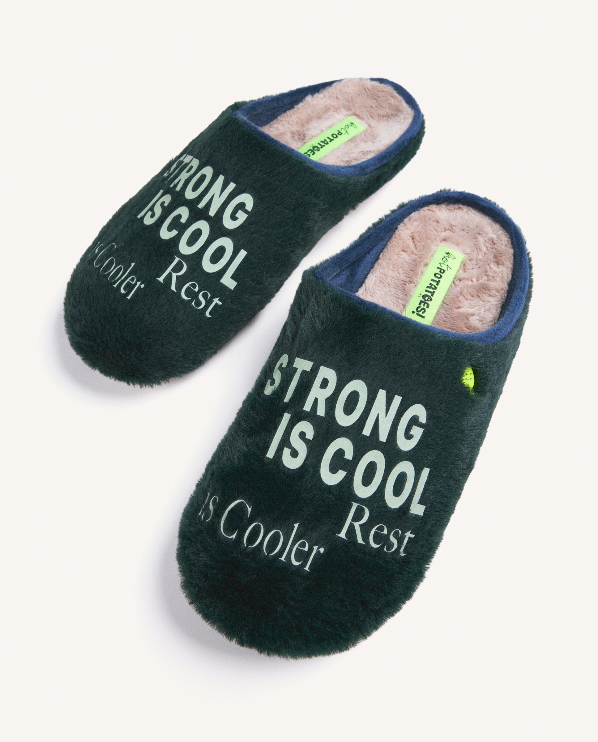 Zapatillas de casa de hombre de pelo con texto - Hot Potatoes - Verde Verde-2