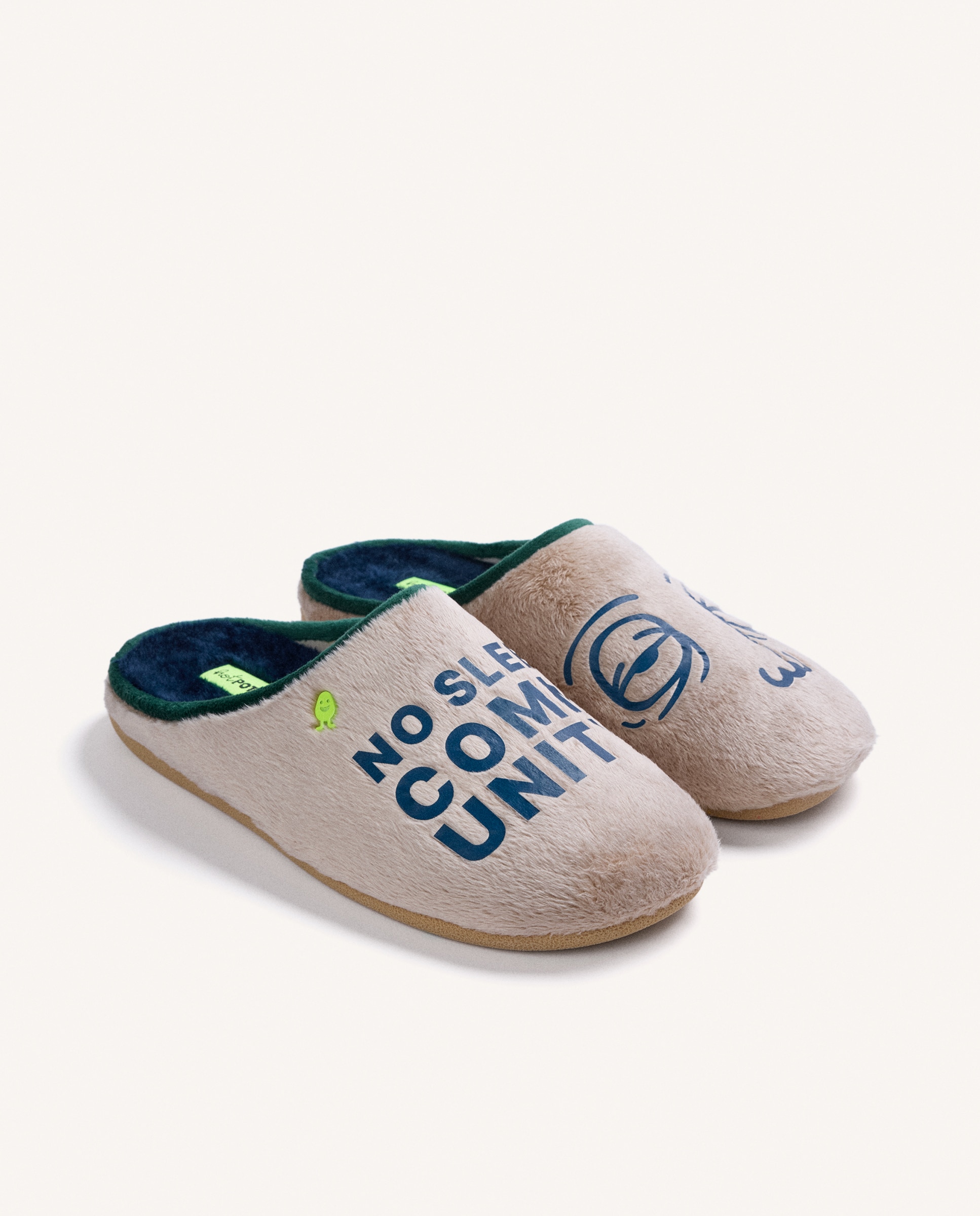 Zapatillas de casa de hombre de pelo con dibujo y texto - Hot Potatoes - Beige Beige-3