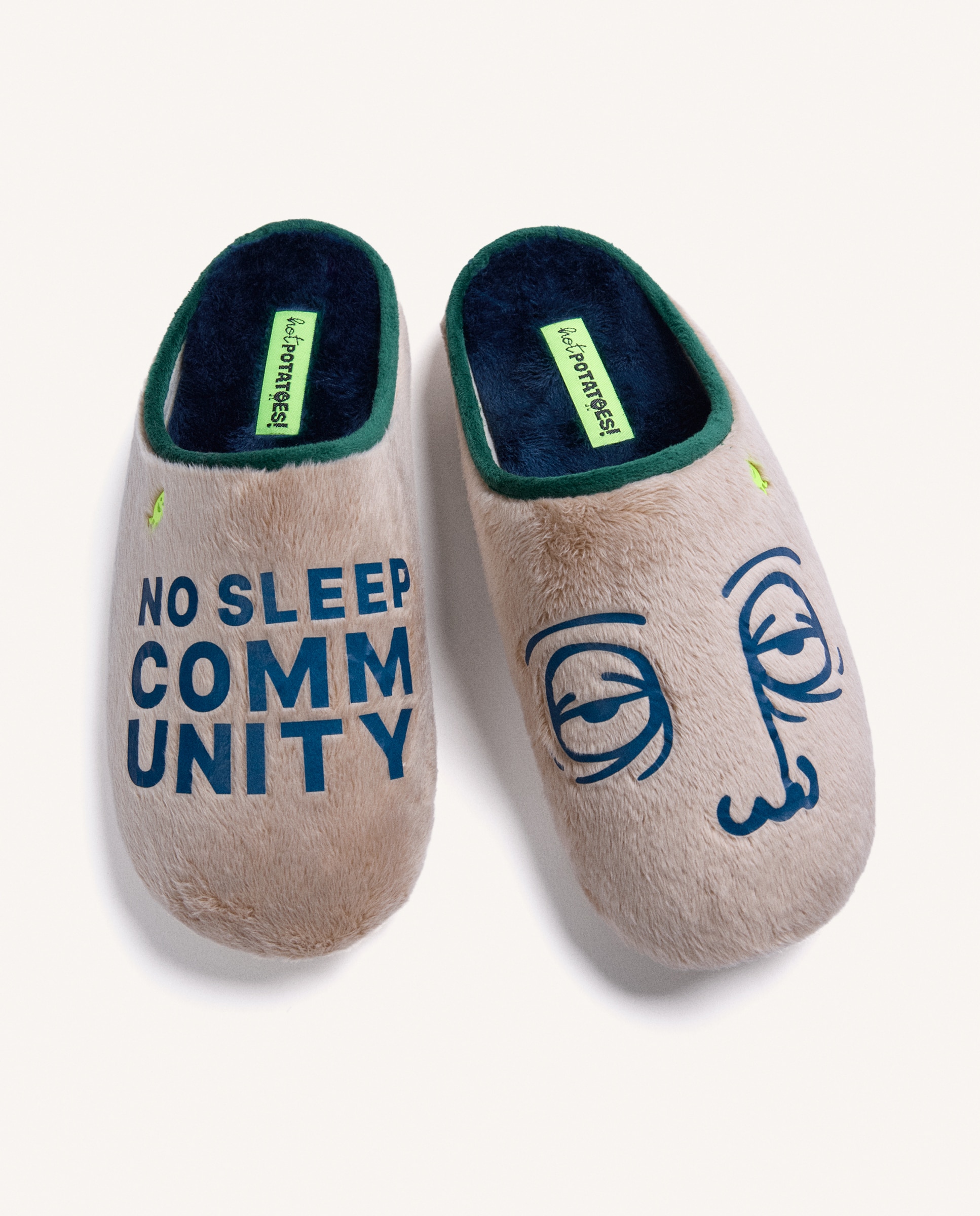 Zapatillas de casa de hombre de pelo con dibujo y texto - Hot Potatoes - Beige Beige-2