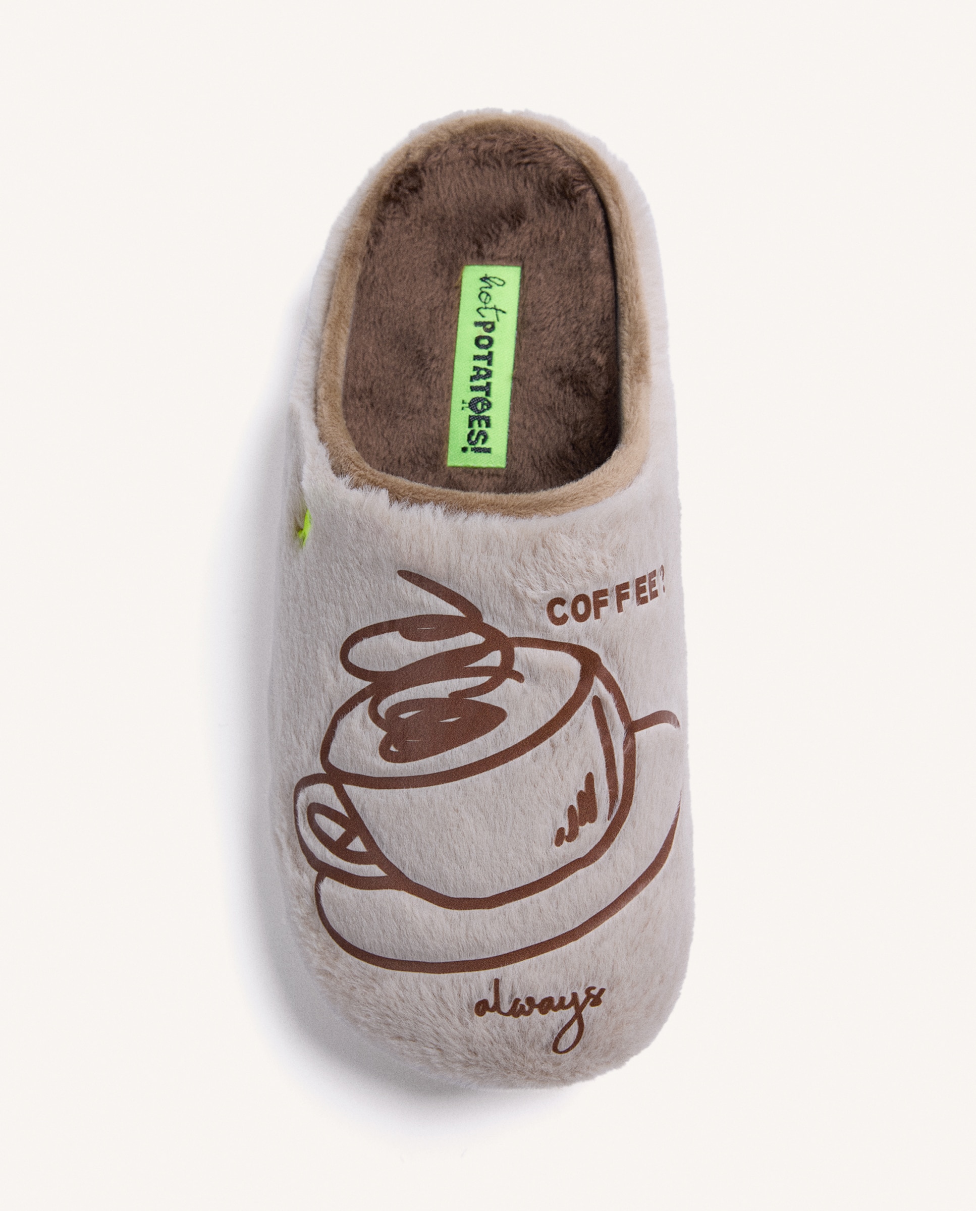 Imagen 2 de Zapatillas de casa de mujer de pelo con dibujo y texto - Hot Potatoes - Beige Beige