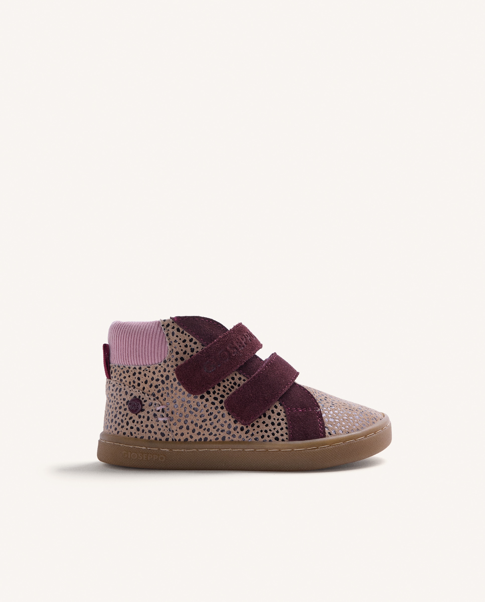 Imagen 0 de Botines de niña de piel barefoot con animal print y doble cierre adherente Burdeos