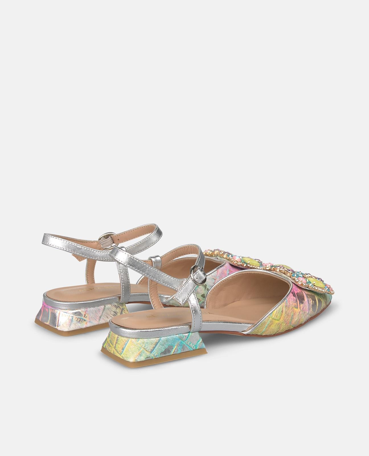 Mules planos de mujer en piel efecto fantasia con detalle joya frontal y pulsera al tobillo - Alma en Pena - Multicolor Multicolor-3