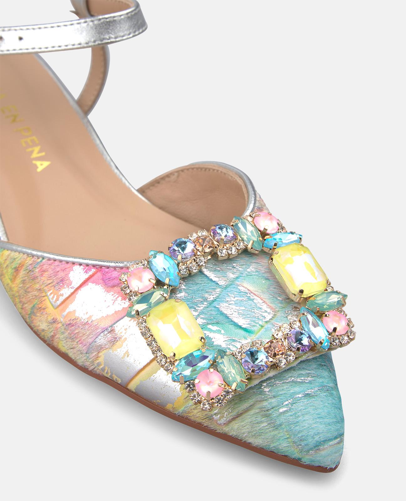 Mules planos de mujer en piel efecto fantasia con detalle joya frontal y pulsera al tobillo - Alma en Pena - Multicolor Multicolor-5