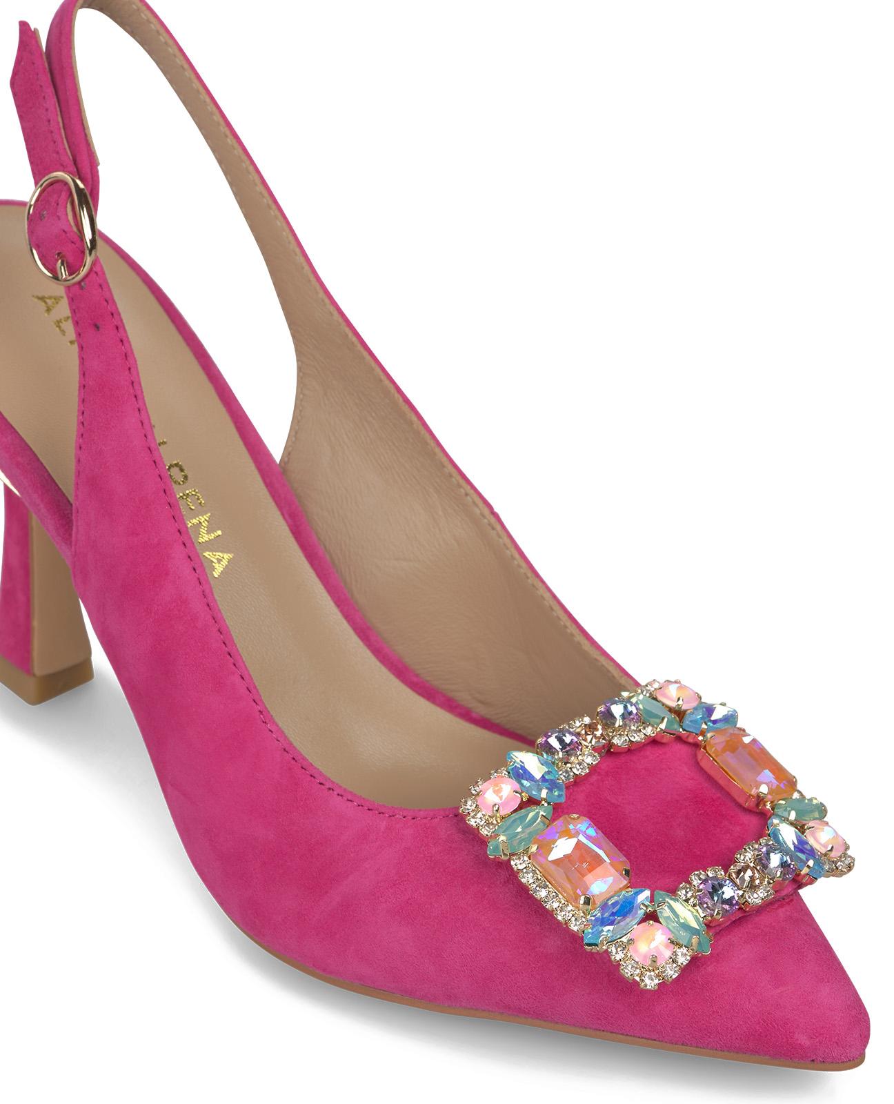 Zapatos de salón de mujer destalonados en piel con detalle joya frontal - Alma en Pena - Fucsia Fucsia-5