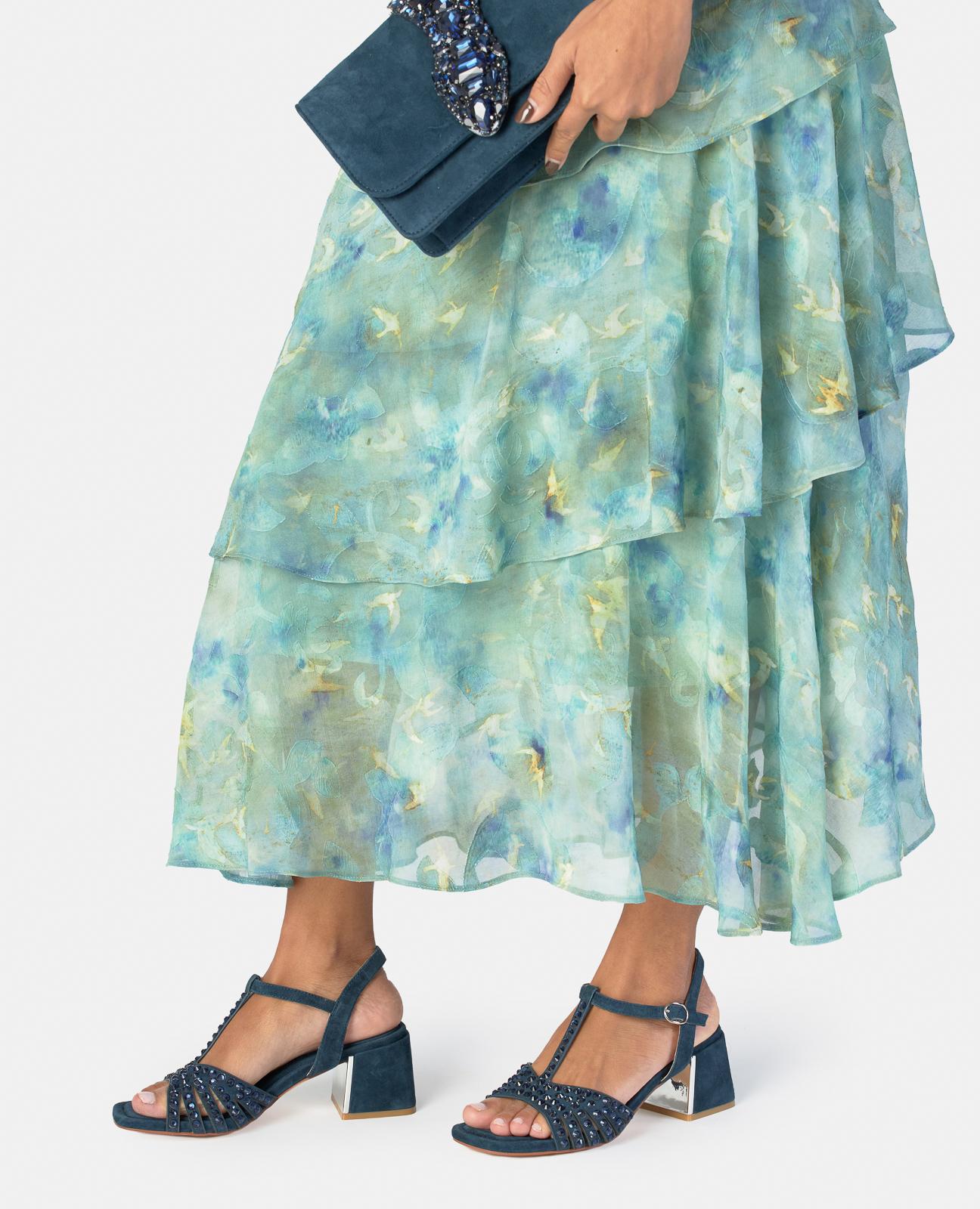 Sandalias de tacón de mujer en piel con detalle transfer en la parte frontal y detalle metálico - Azul marino Azul marino-2