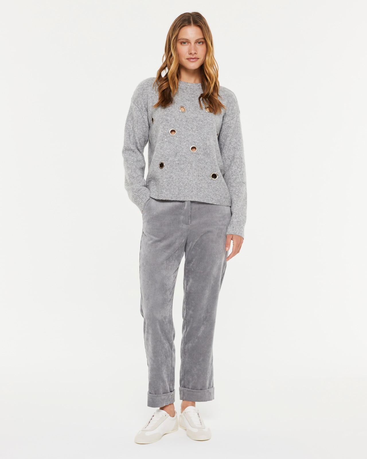 Pantalón recto de mujer de pana cintura elástica