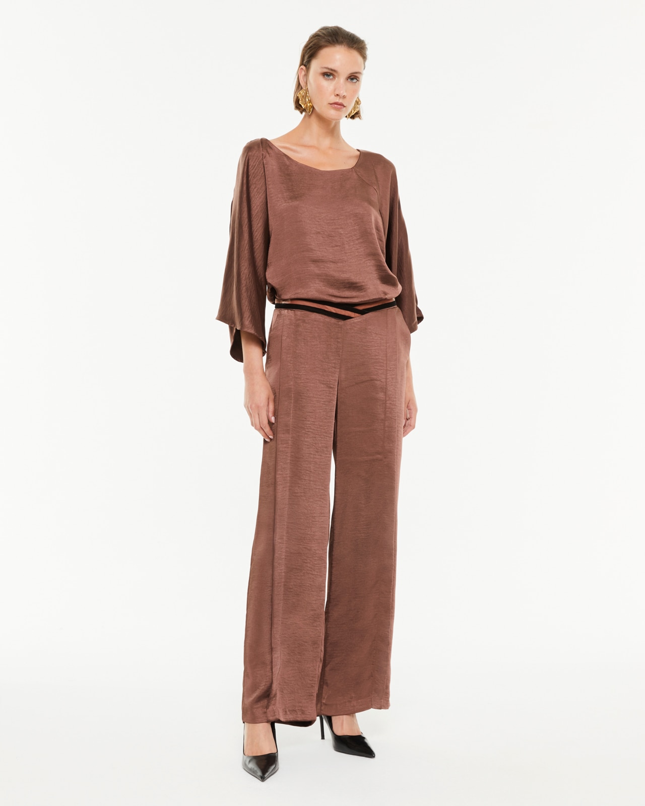 Imagen 1 de Pantalón ancho de mujer satinado - Paz Torras - Marrón Marrón