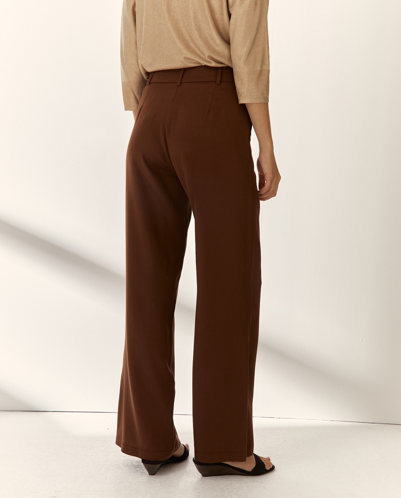 Pantalones anchos de mujer tiro alto - Paz Torras - Marrón oscuro Marrón oscuro-3