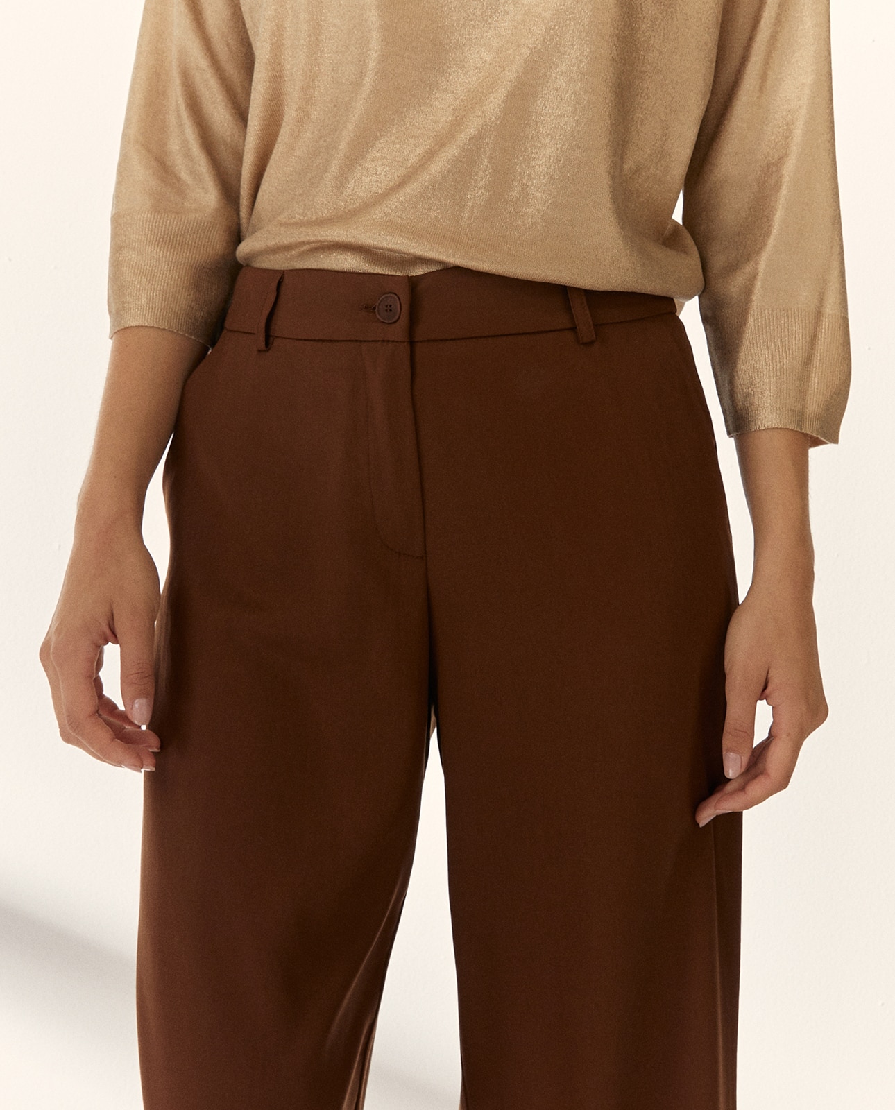 Pantalones anchos de mujer tiro alto - Paz Torras - Marrón oscuro Marrón oscuro-4