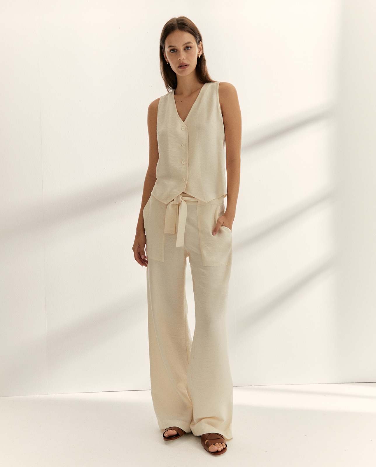 Top de mujer efecto chaleco - Paz Torras - Crema Crema-1