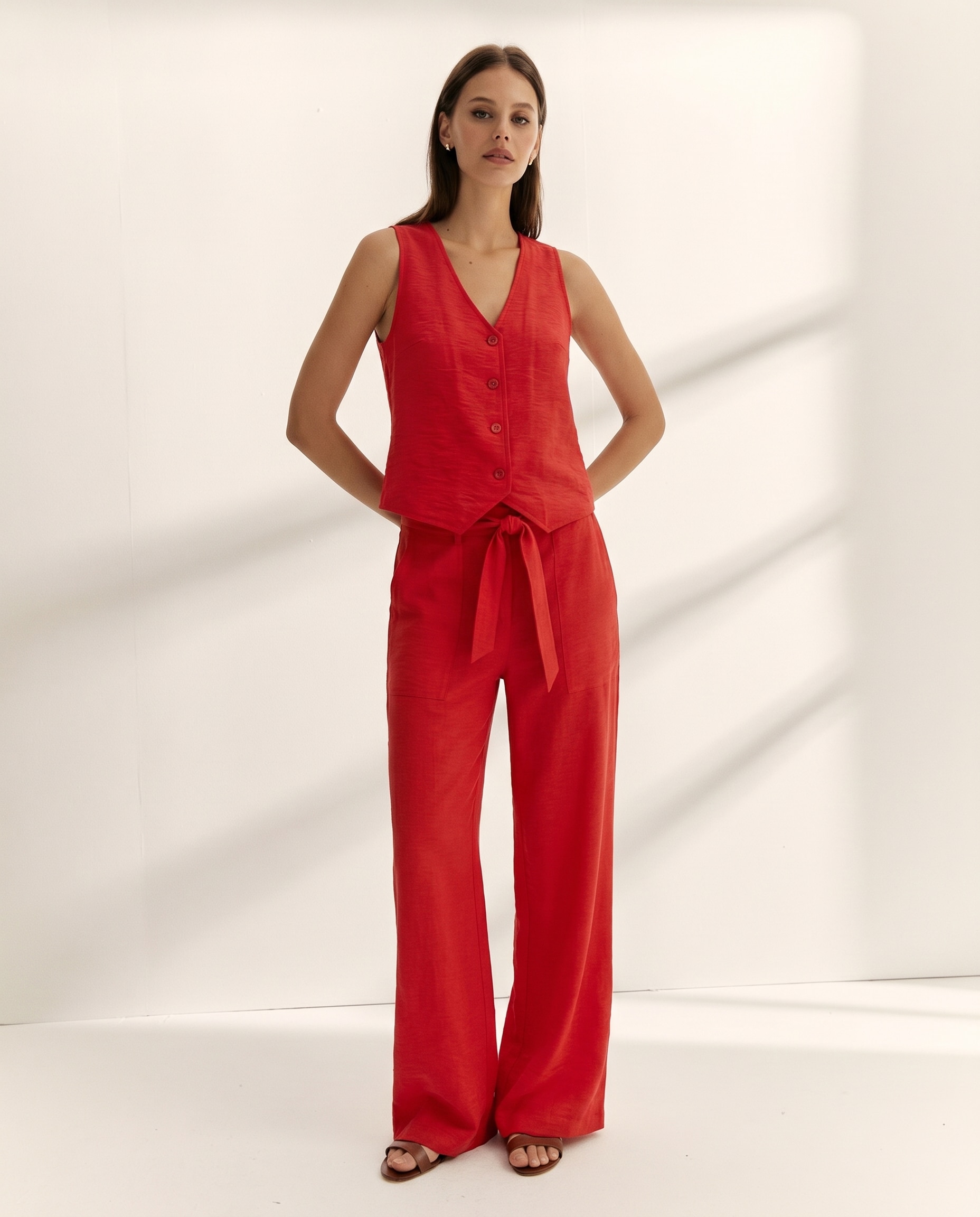 Pantalones anchos de mujer liso - Paz Torras - Rojo Rojo-1