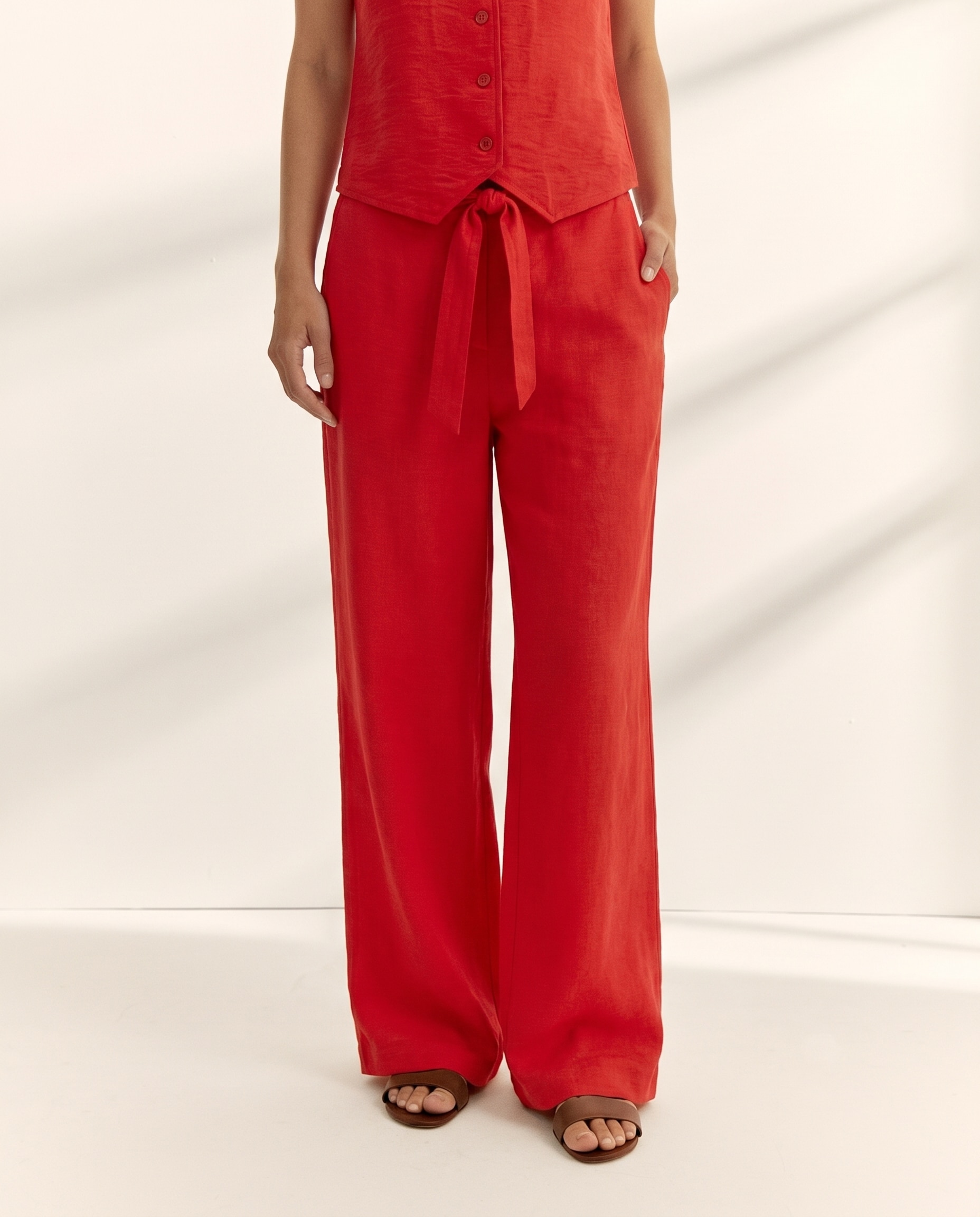 Pantalones anchos de mujer liso - Paz Torras - Rojo Rojo-2