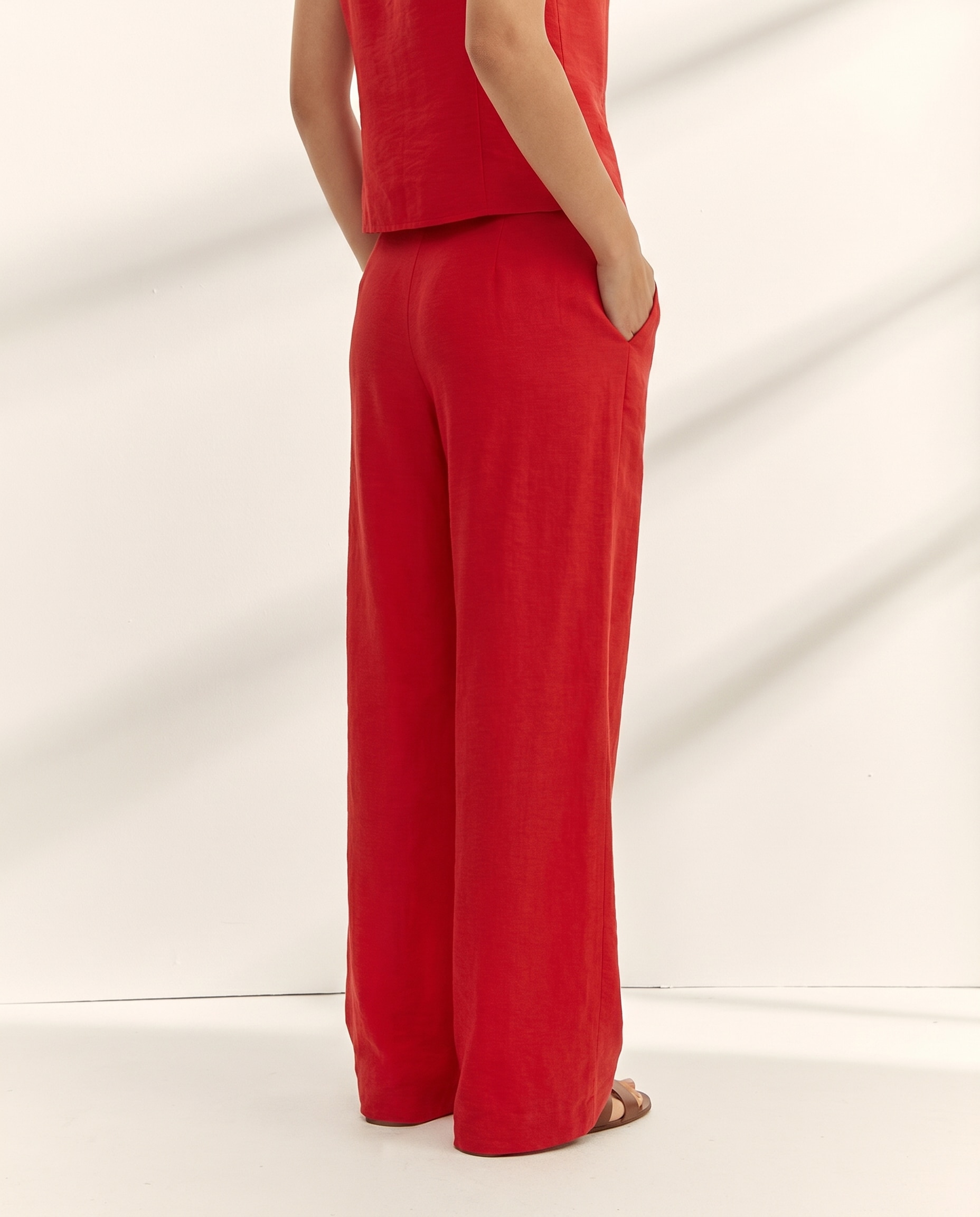 Pantalones anchos de mujer liso - Paz Torras - Rojo Rojo-3