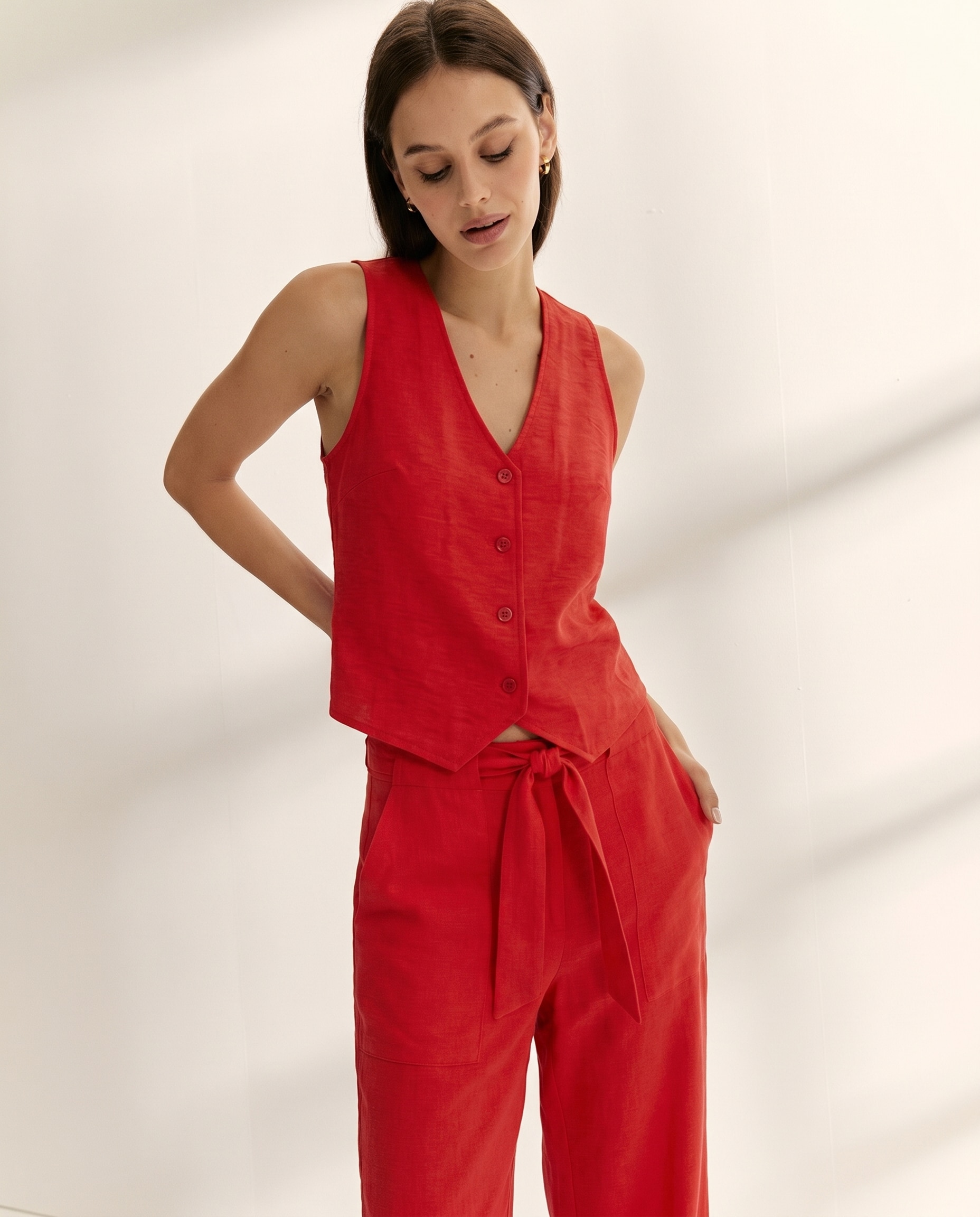 Pantalones anchos de mujer liso - Paz Torras - Rojo Rojo-4