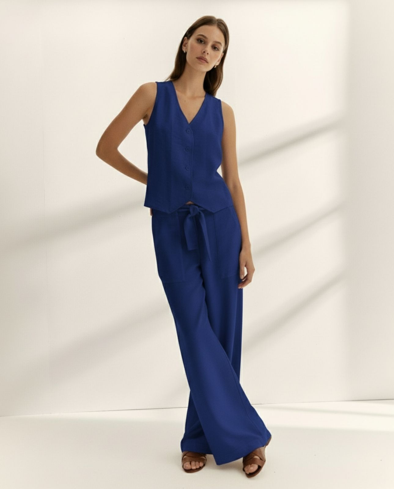 Pantalones anchos de mujer liso - Paz Torras - Azulón Azulón-1