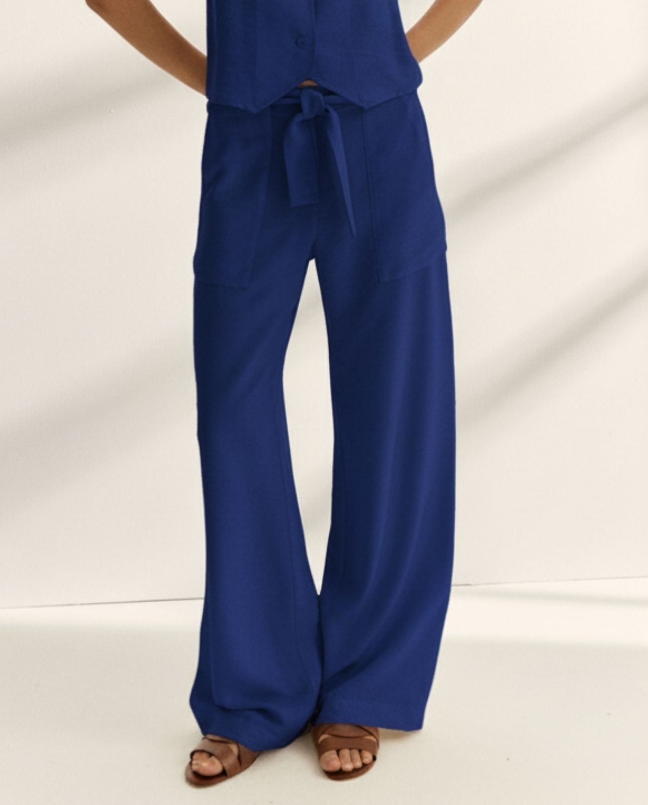 Pantalones anchos de mujer liso - Paz Torras - Azulón Azulón-2
