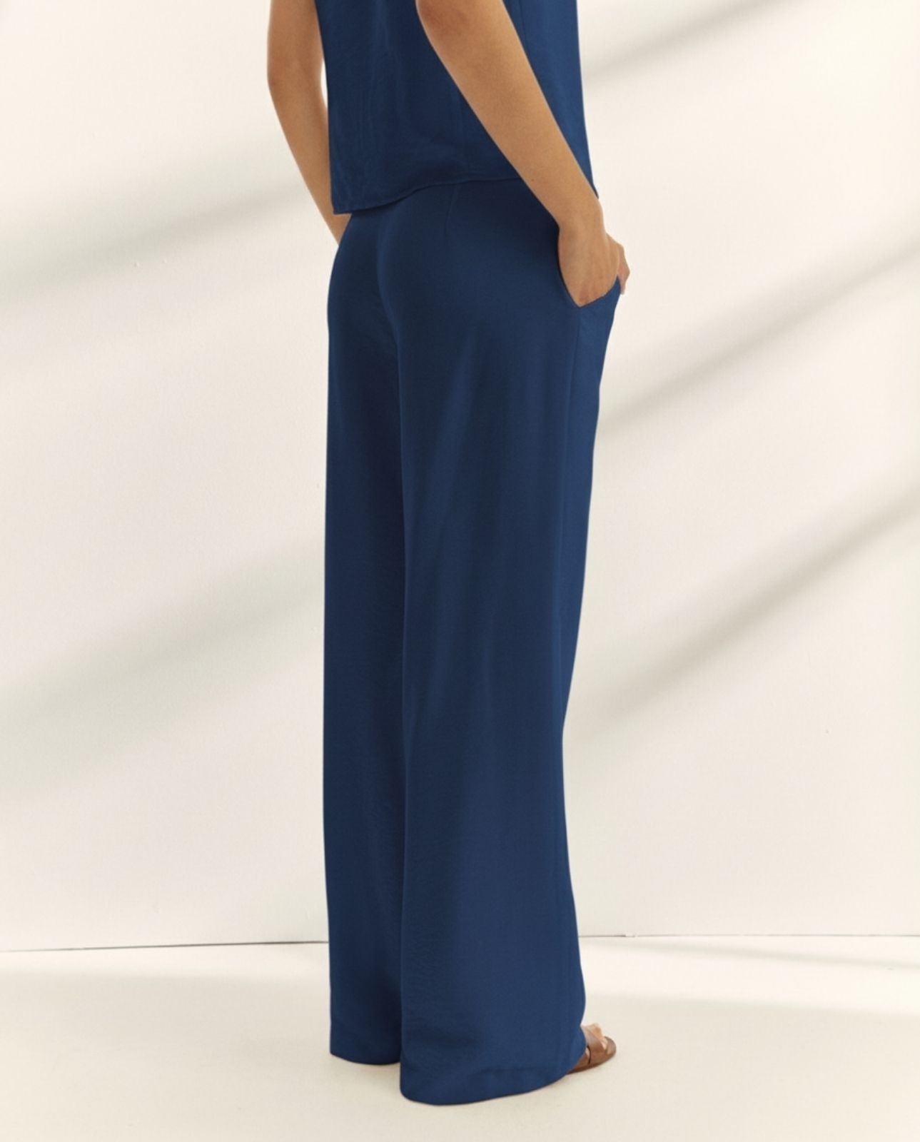 Pantalones anchos de mujer liso - Paz Torras - Azulón Azulón-3