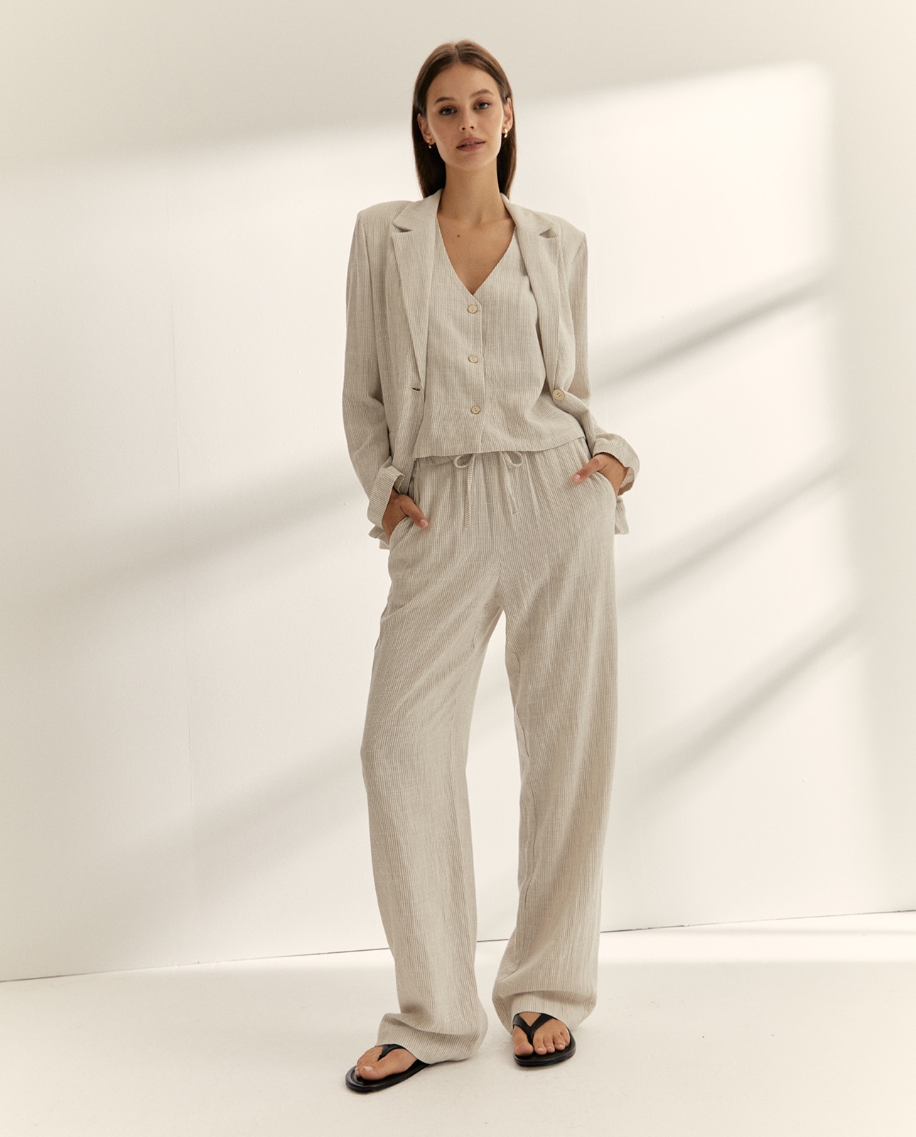 Paz Torras - Pantalón de mujer estampado rayas cintura elástica.