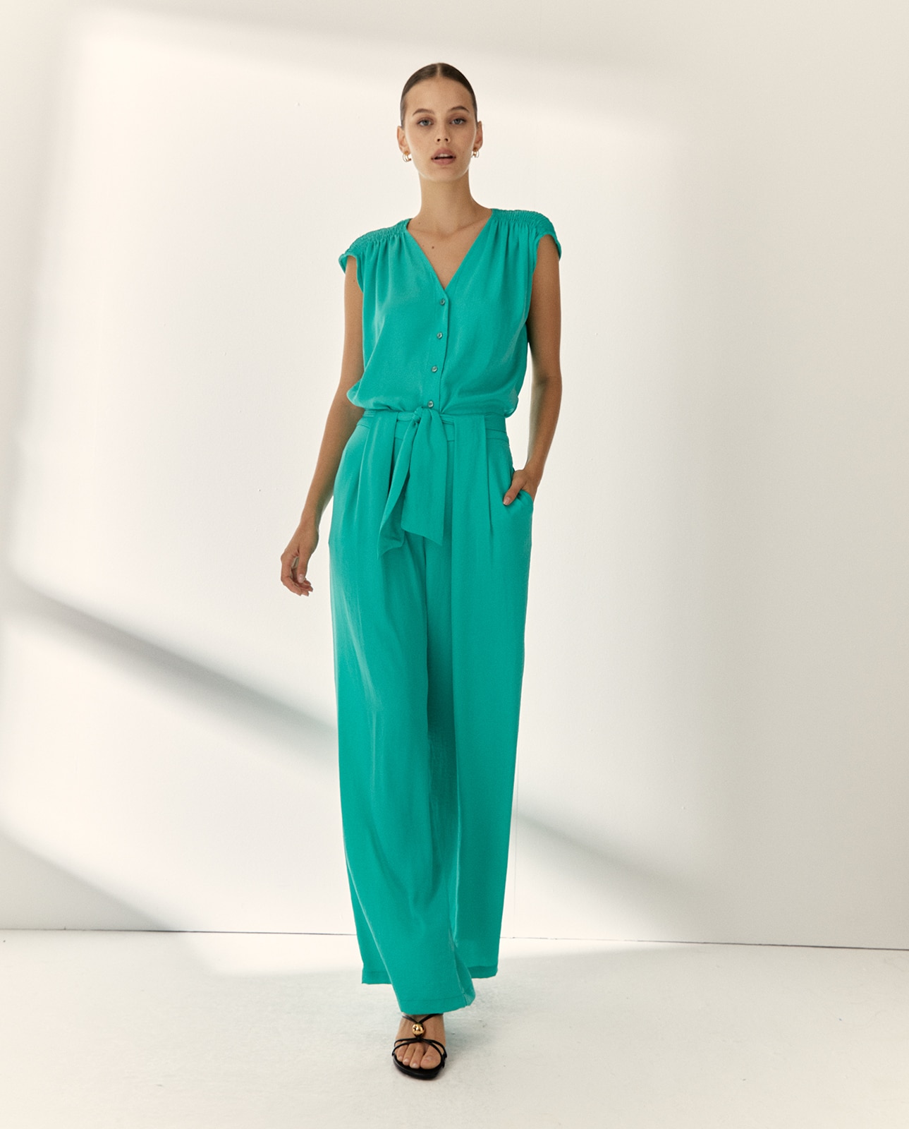 Pantalones anchos de mujer liso - Paz Torras - Turquesa Turquesa-1