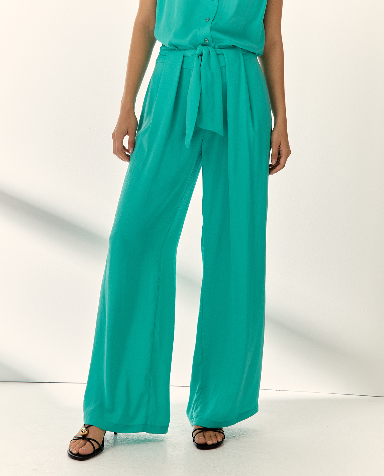 Pantalones anchos de mujer liso - Paz Torras - Turquesa Turquesa-2