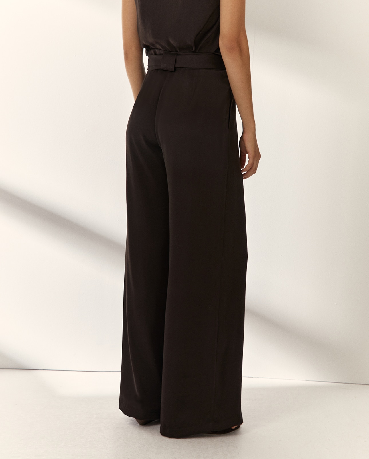 Pantalones anchos de mujer liso - Paz Torras - Marrón oscuro Marrón oscuro-3