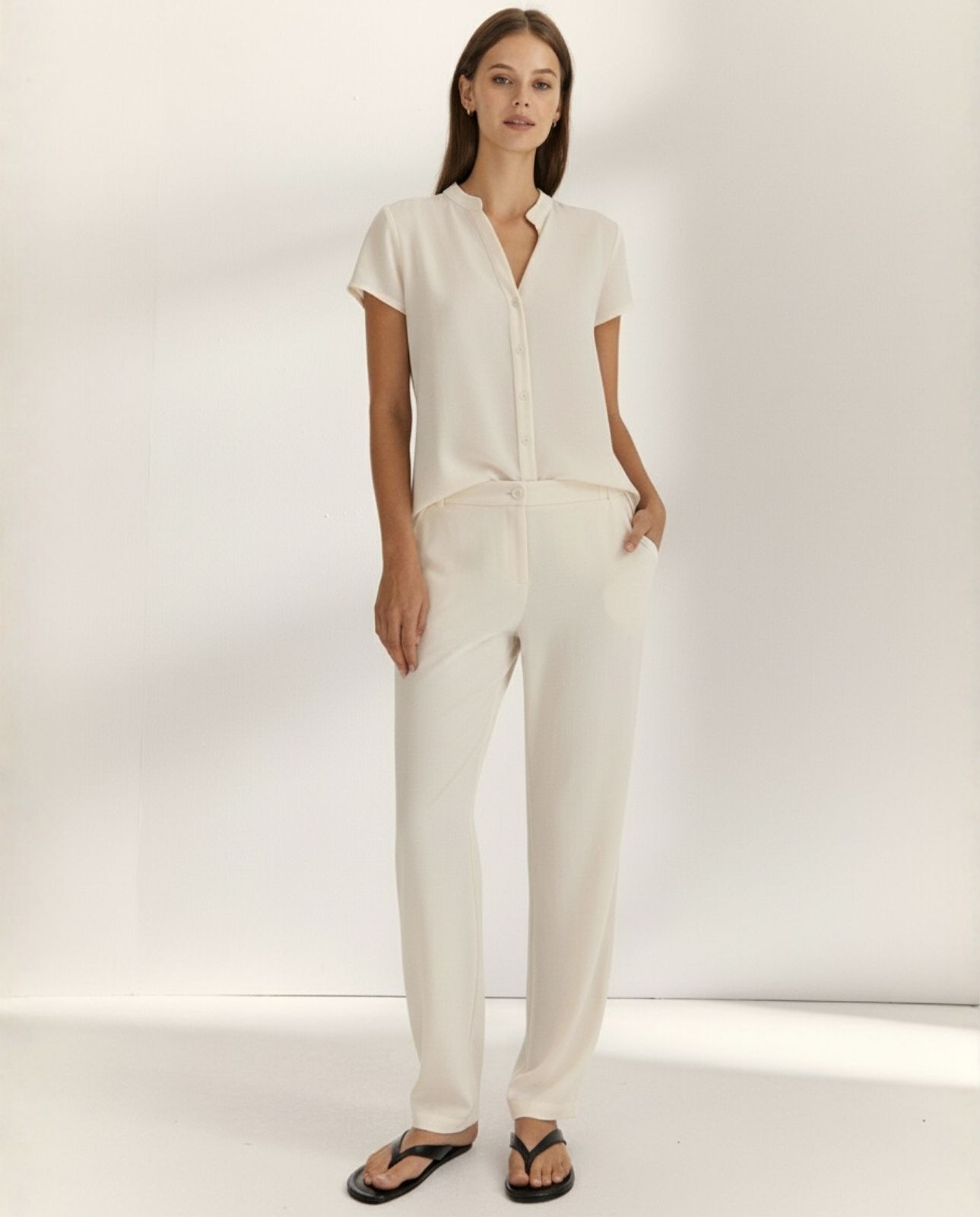 Paz Torras - Camisa de mujer cuello mao manga corta.