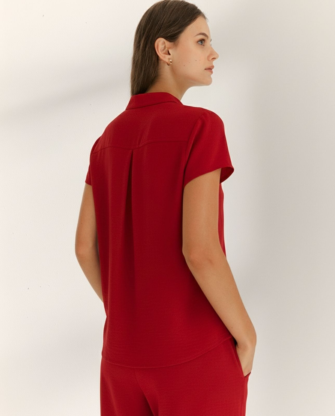 Camisa de mujer cuello mao manga corta - Paz Torras - Rojo Rojo-3
