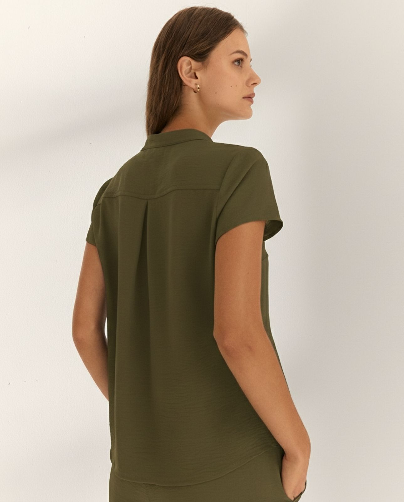 Camisa de mujer cuello mao manga corta - Paz Torras - Kaki Kaki-3